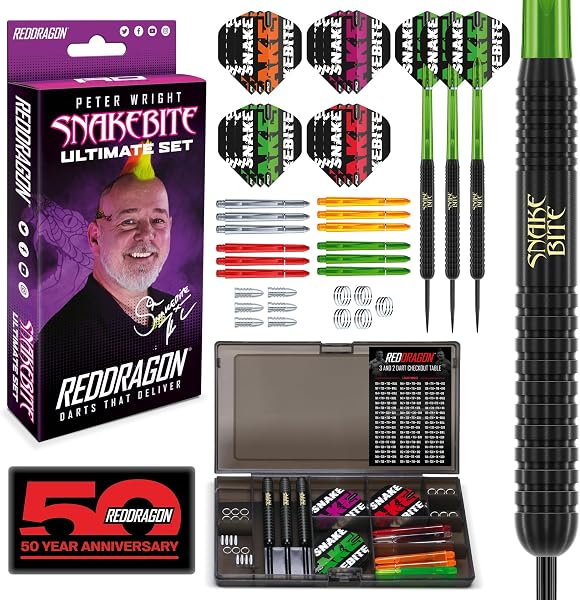 RED DRAGON Peter Wright Snakebite Ottone Punta in Acciaio Set di Freccette - 1