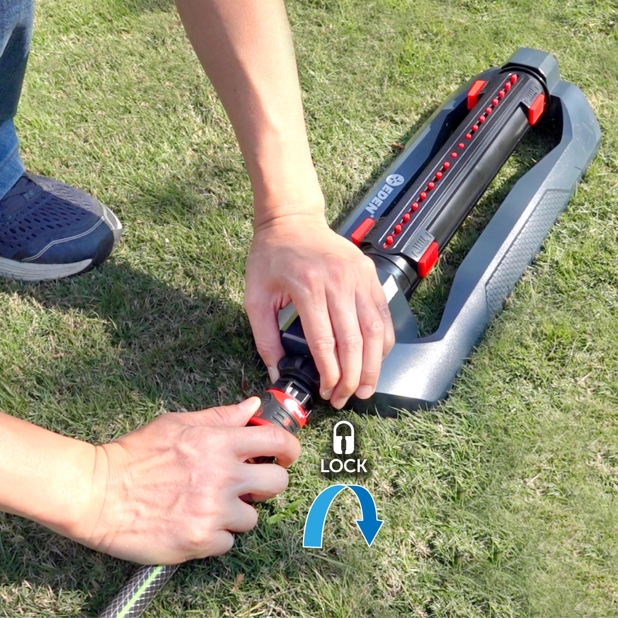 Eden Irrigatore oscillante turbo a 3 vie per grandi giardini e prati, con connettore rapido, copre fino a 4.000 mq (modello #94094)