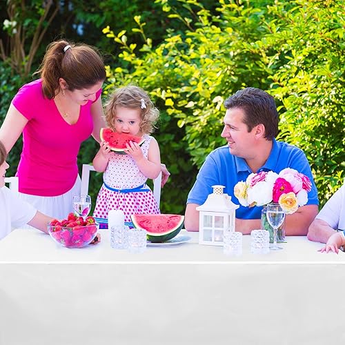 Miniatura 8 de Paquete de 16 manteles de plástico blanco para mesas rectangulares, manteles decorativos desechables blancos de alta calidad para fiestas, manteles