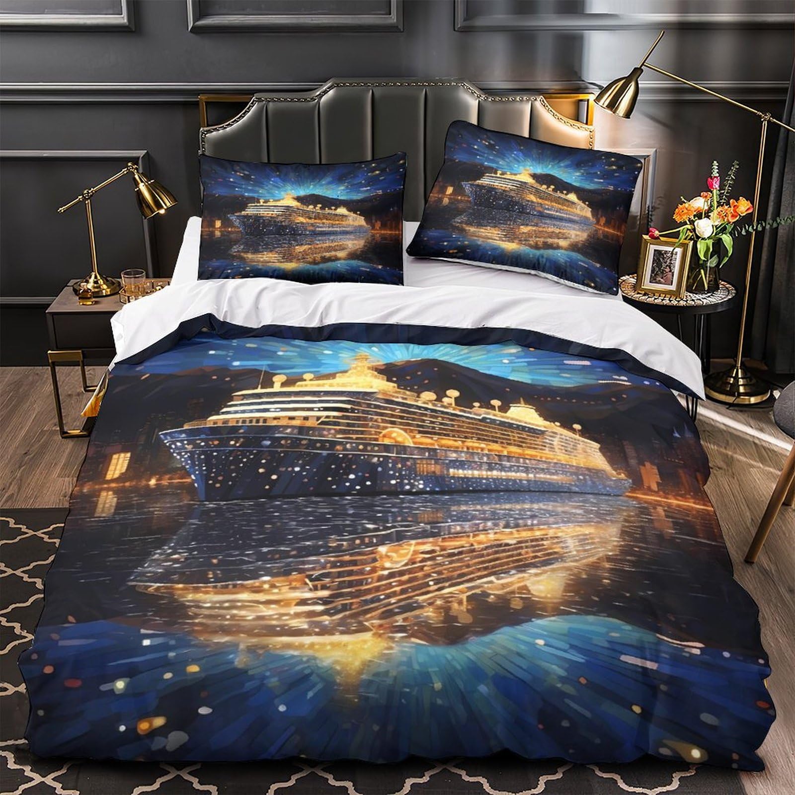 Parure de lit de luxe effet 3d croisière en microfibre premium