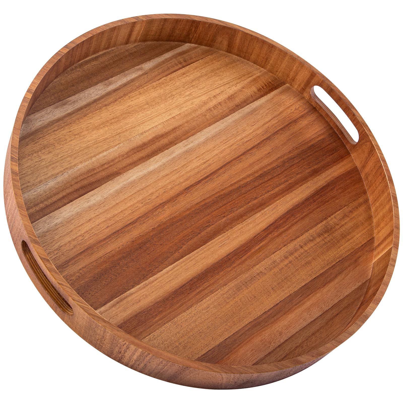 Ottoman Tray Round, 20" Large Ottoman Tray with Handles Wooden Ottoman Trays for Living Room, Decorative Tray, Wooden Serving Trays for Food Serving, Breakfast, Coffee, Appetizers