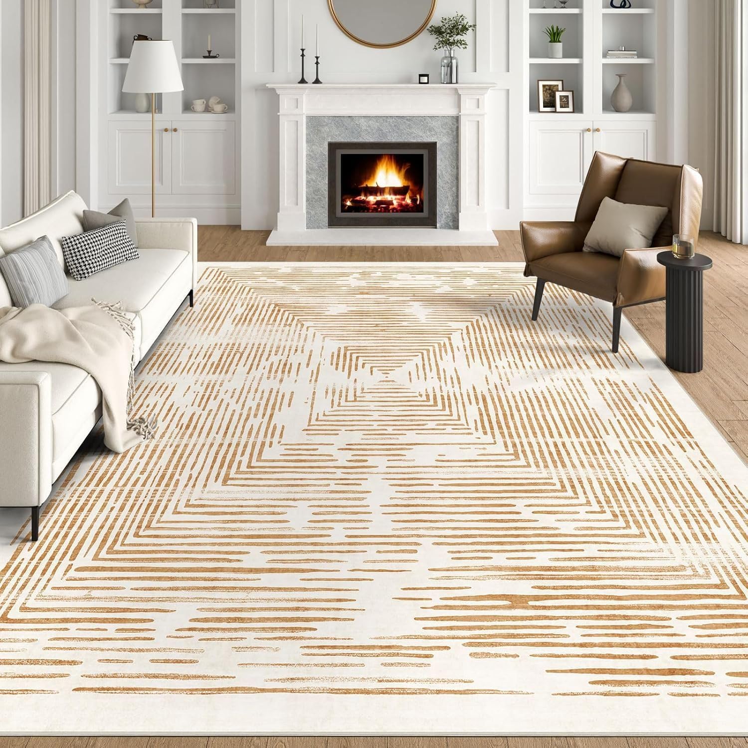 Alfombras cocina amarillas lavables y antideslizantes con dibujo geométrico de diamante