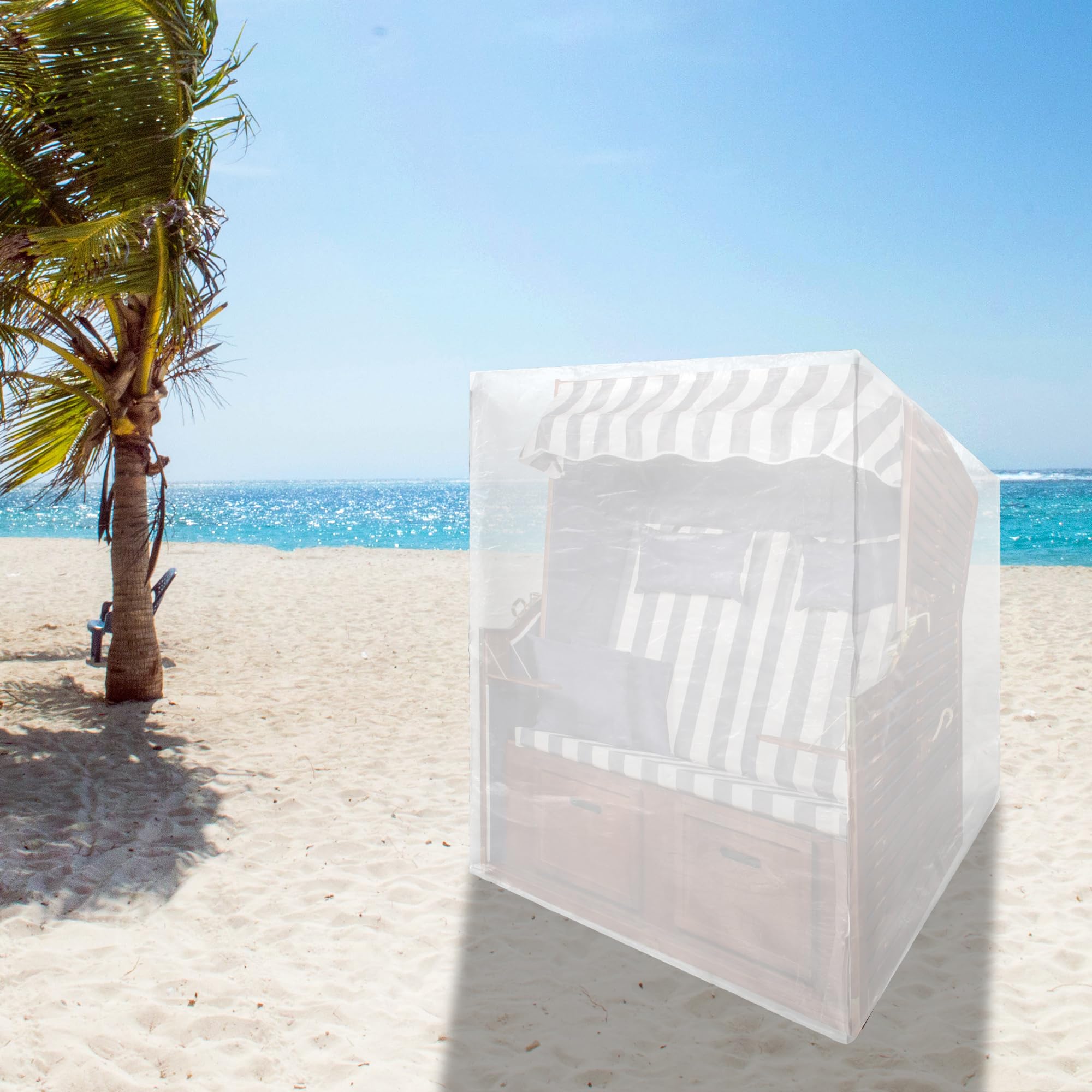Funda protectora para sillón de playa, impermeable, resistente al viento, resistente a los rayos UV, resistente a los desgarros, 135 x 105 x 140 x 175 cm (transparente)