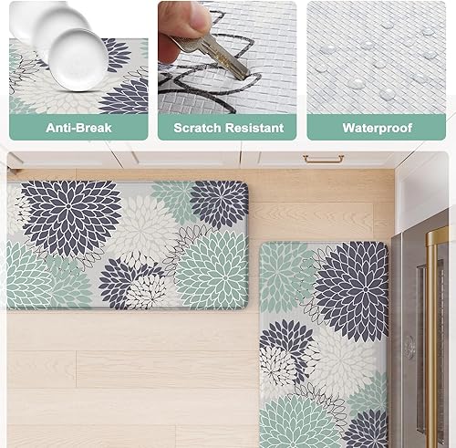 Miniatura 6 de Collive Alfombras y tapetes de cocina acolchados antifatiga, 2 unidades, antideslizantes, impermeables, bohemias, tapete de pasillo de cocina,