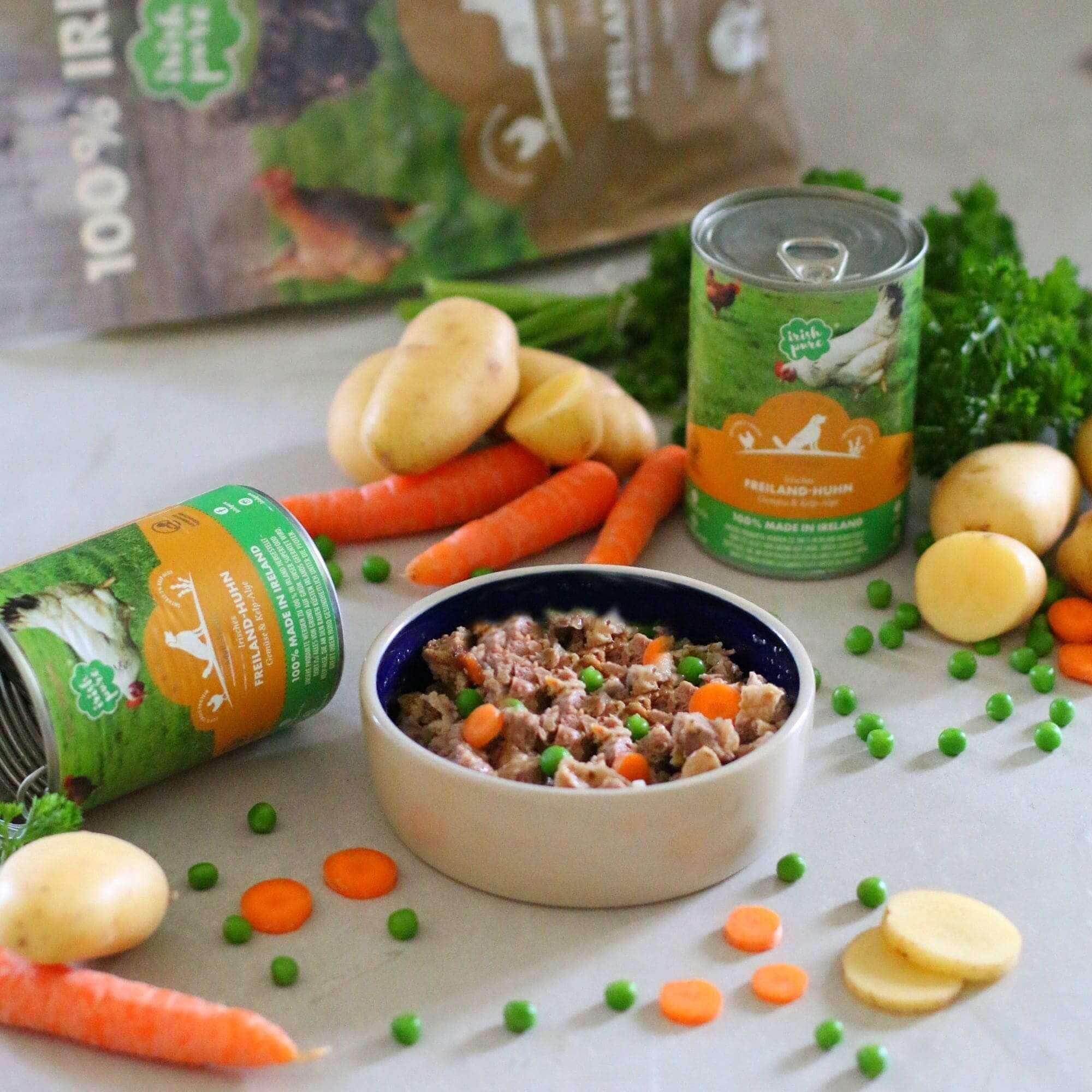 Irish Pure Premium Nassfutter für Hunde | 12x 390g | irisches-Huhn | Vitamine | Getreidefrei | Sensitiv | mit Superfood Kelp-Alge | Nassfutter für alle Rassen