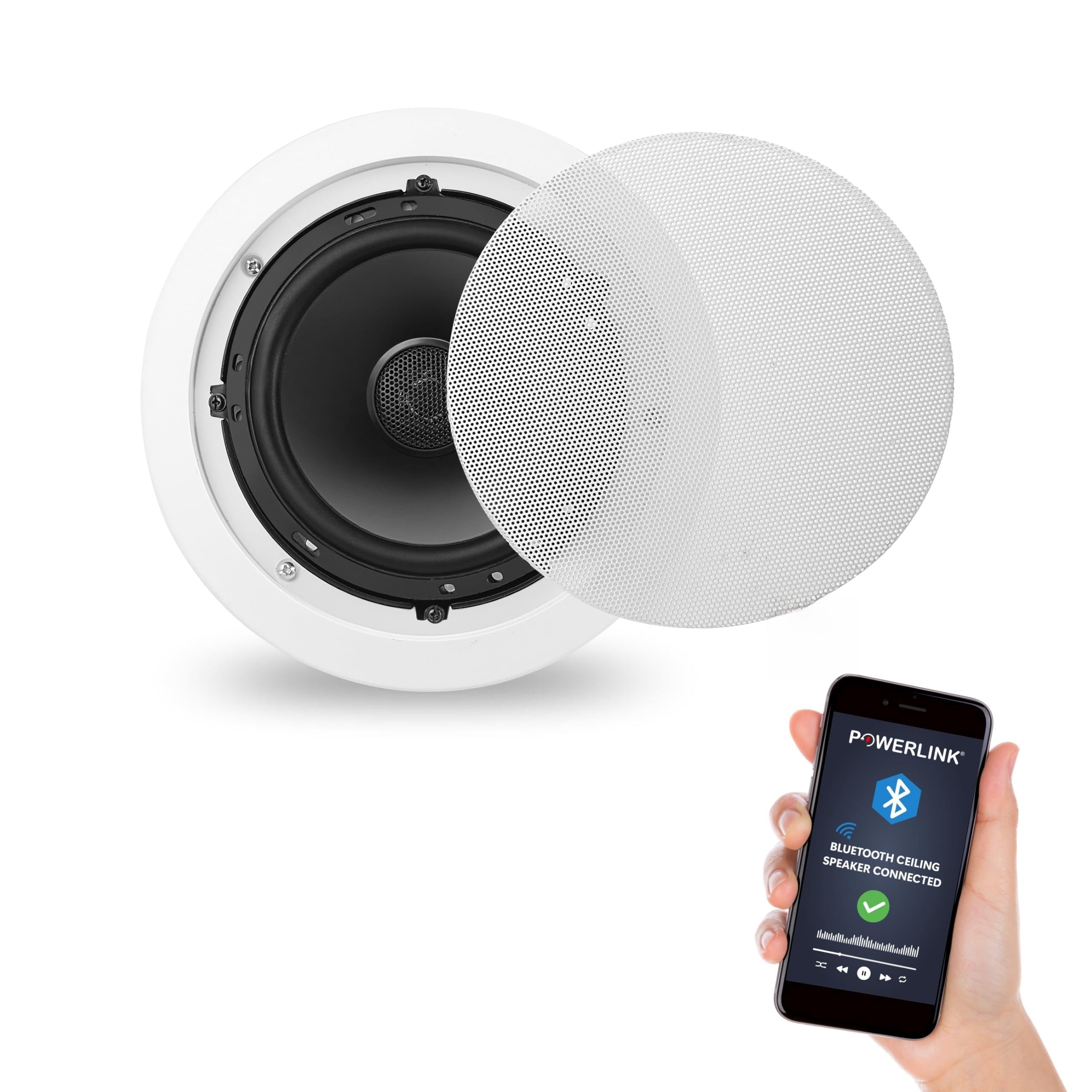 POWERLINK 9" Bluetooth Flush Mount in-Ceiling 2-Way 30 Watt Speaker System Quick Connections Polypropylene Cone & Polymer Tweeter Stereo Sound Speaker for Office, Gym, Home Theater.