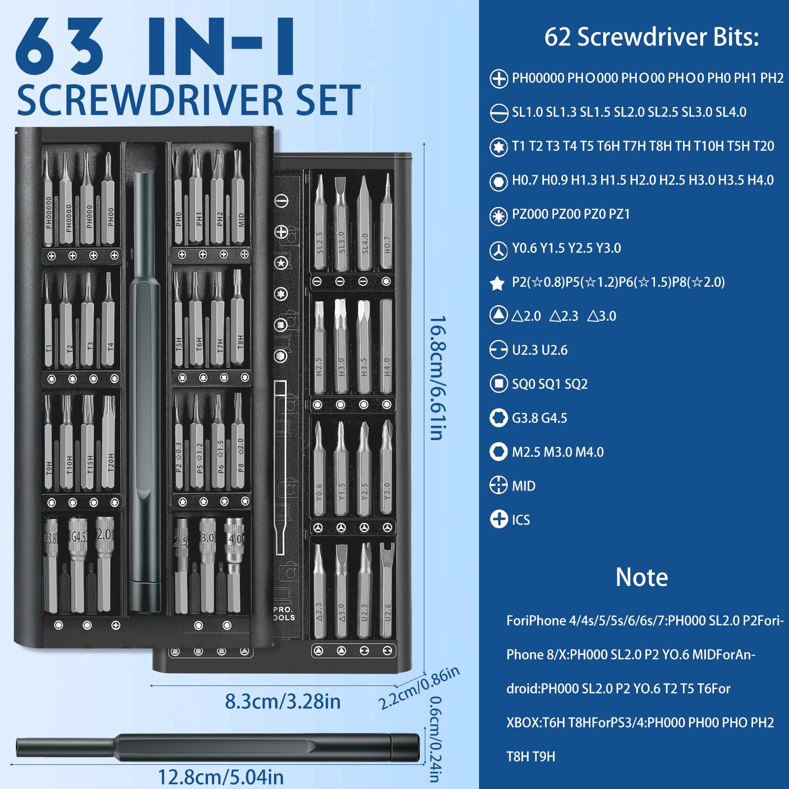 63 En 1 Destornilladores Precisión, Destornillador Precision con Torx T3 T4 T5 T6 T7 T8 T10, P2/P5, Etc, Destornilladores de Precision para Macbook, Switch, PS4, PS5, Xbox, PC, Laptop, Gafas — view 2