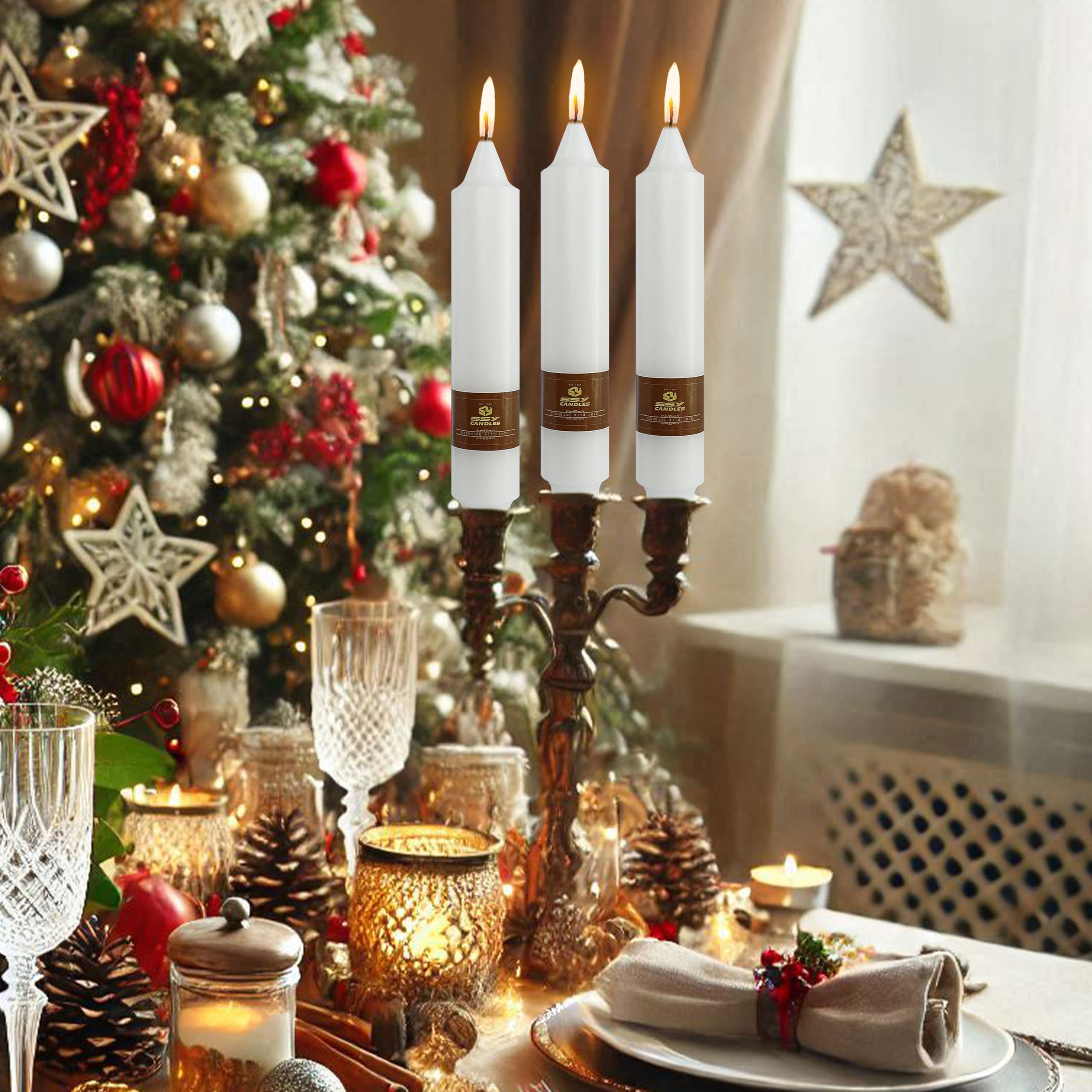 Candelabri bianchi conici da 17,8 cm, candele di cera non profumate, candele senza fumo, candele inodore per decorazioni per la casa, matrimoni, festività, vacanze
