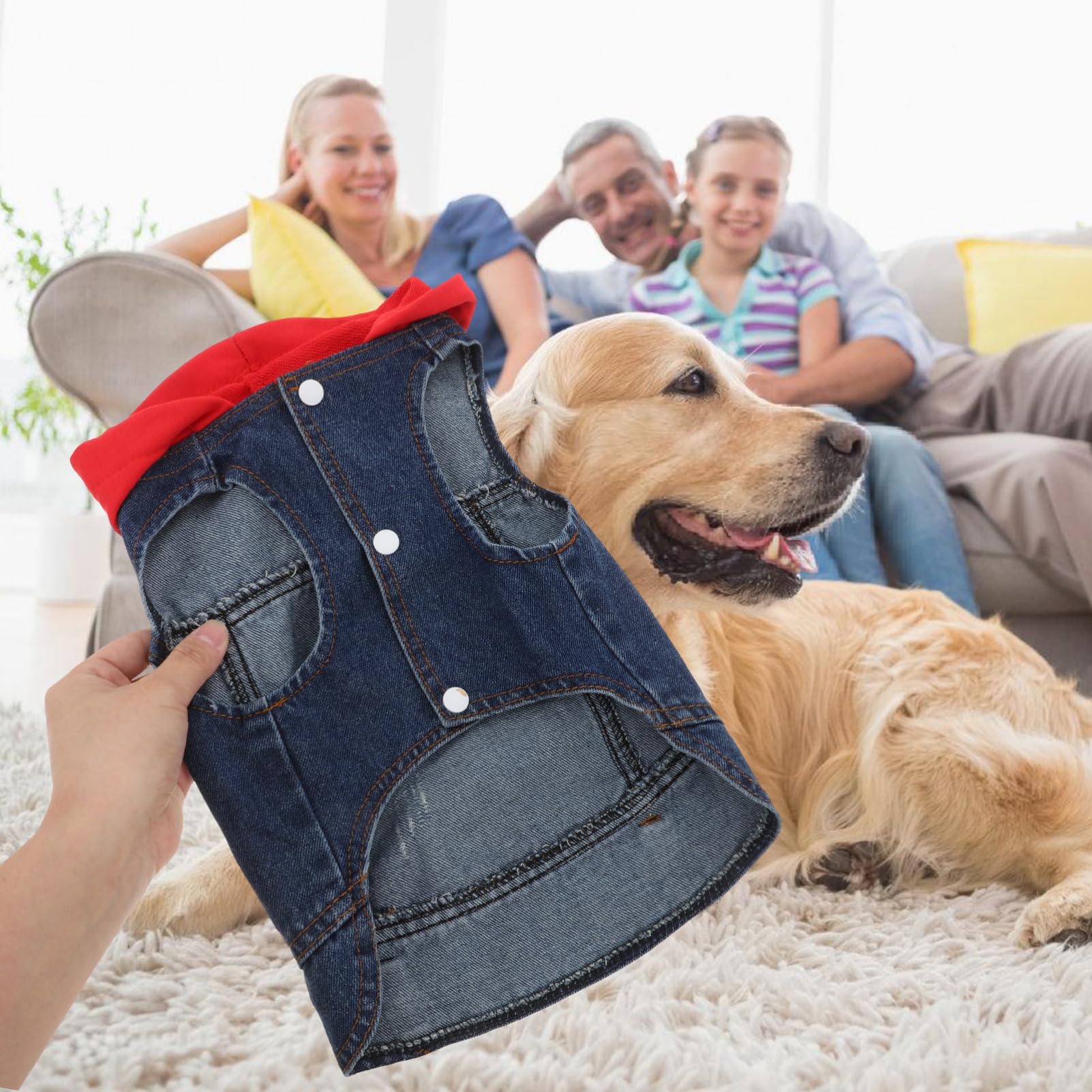 Happyyami Gilet per Animali Domestici Cappotto Cane Cappottino Cane Giubotto Cane Abbigliamento per Cani Costume da Mucca Cane Cucciolo Giacca di Jeans Forniture per Animali Domestici Rosso