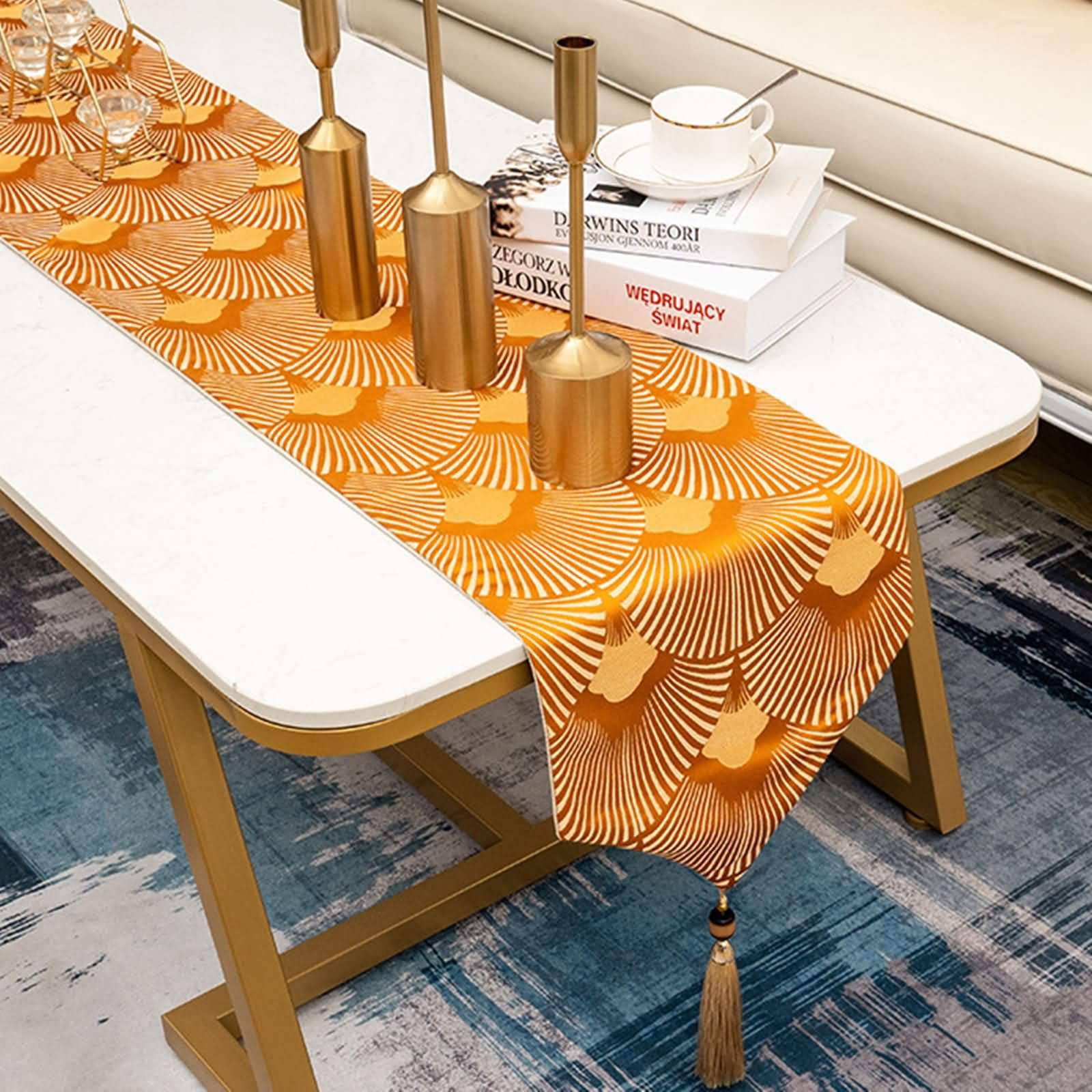 Tischläufer Orange mit Geometrisch,Polyester,33x180cm