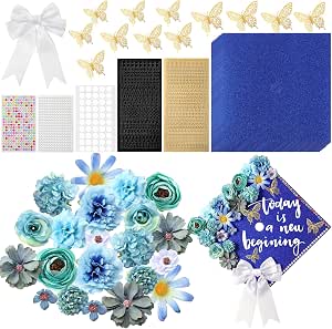 38-Piece Graduation Cap Decoration Kit - DIY Grad Cap Kit With Rhinestones, Glitter Letters, Numbers & Red Foam Roses - View #5