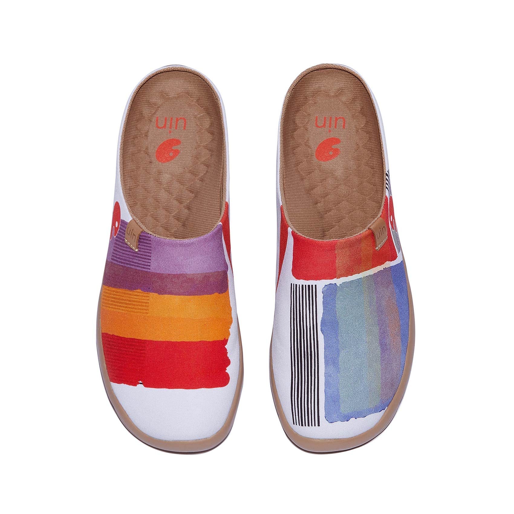 UINWomen's Wide Toe Mules Comfortable Lightweight Casual Art Painted Slip On Travel Shoes Malaga