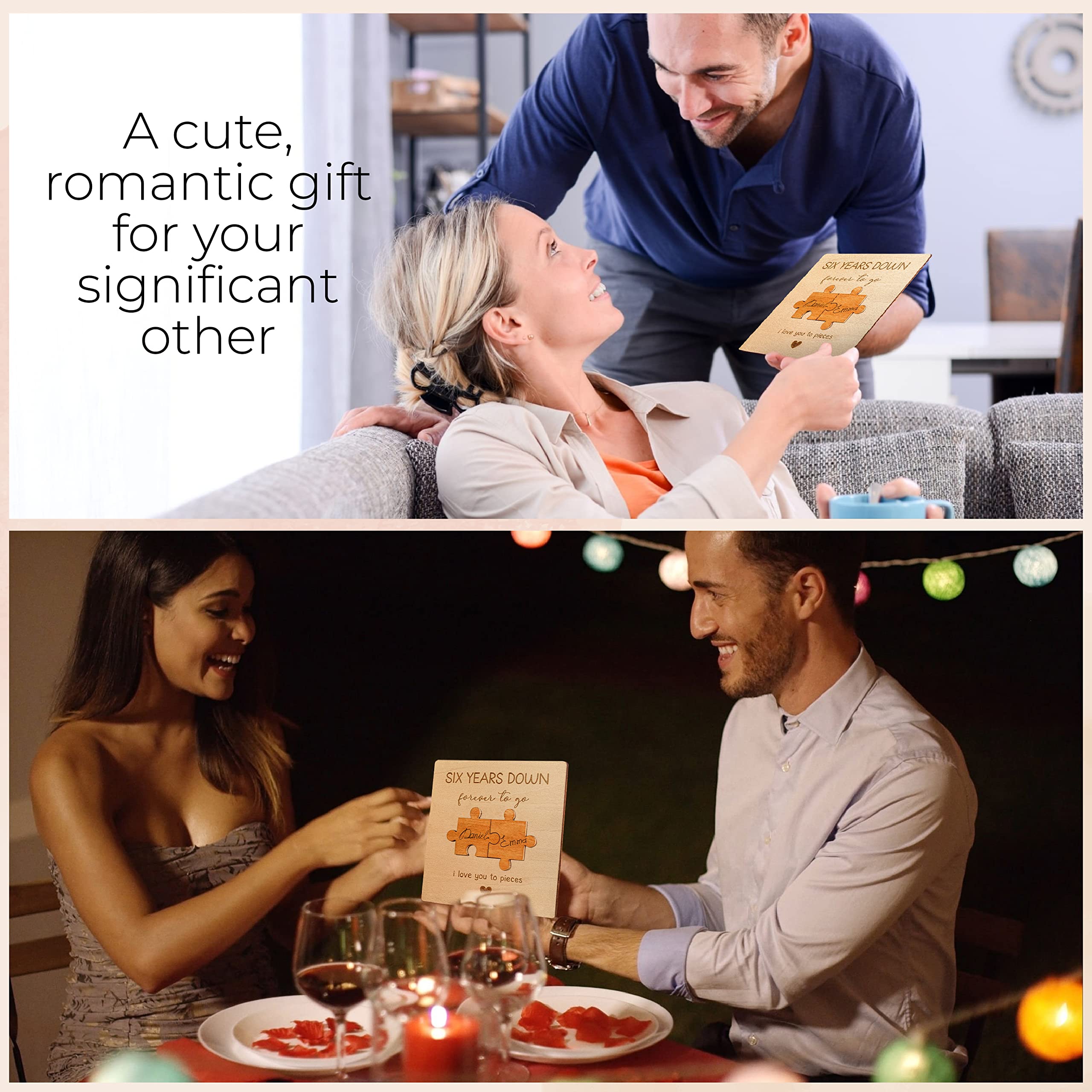 STOFINITY Tarjeta de madera de aniversario de 6 años para marido y esposa