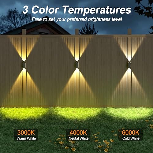 Miniatura 3 de Ellasay Luces solares para valla, paquete de 12 luces solares para valla, 3 modos de color, LED arriba y abajo, impermeables, luces solares de pared