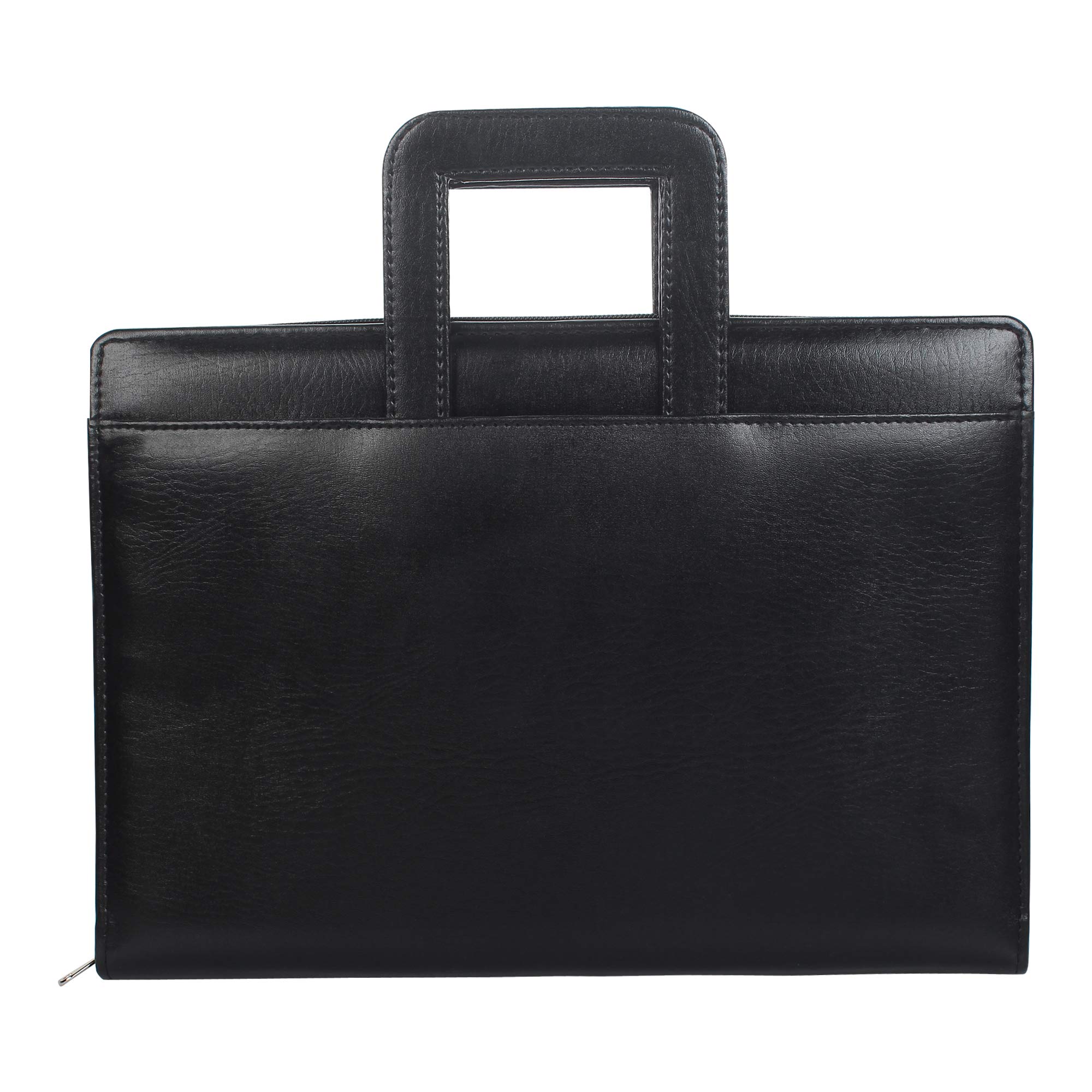 Silva Nest PU Leather Two Rings Premium Zip File Folder, FS Size Black Folder with Adjustable Handles. (Black, File with 24 Leaf)