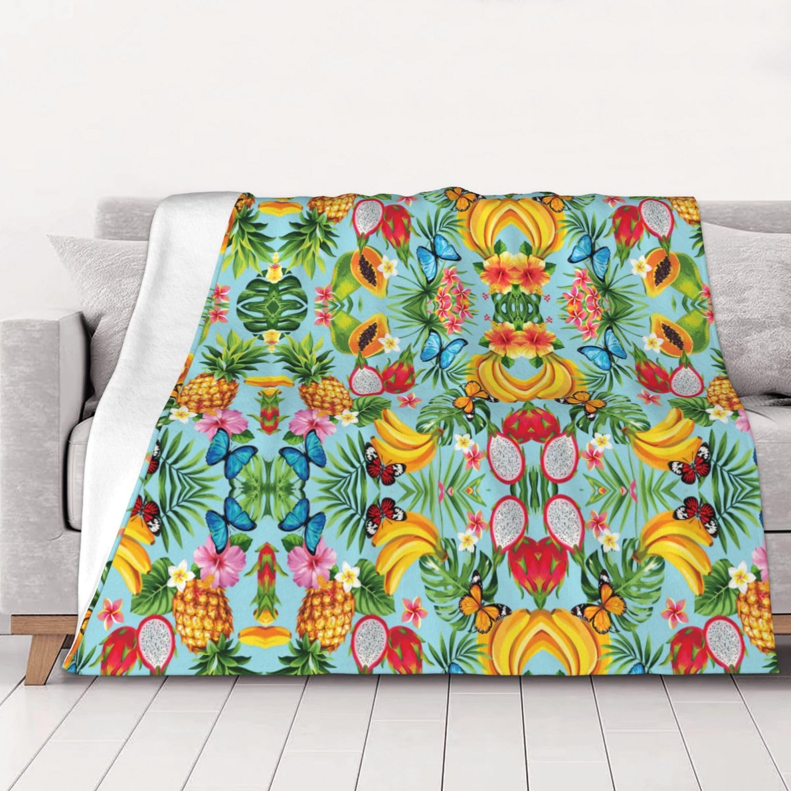 Couverture de lit de luxe en flanelle motif fleurs tropicales douillette