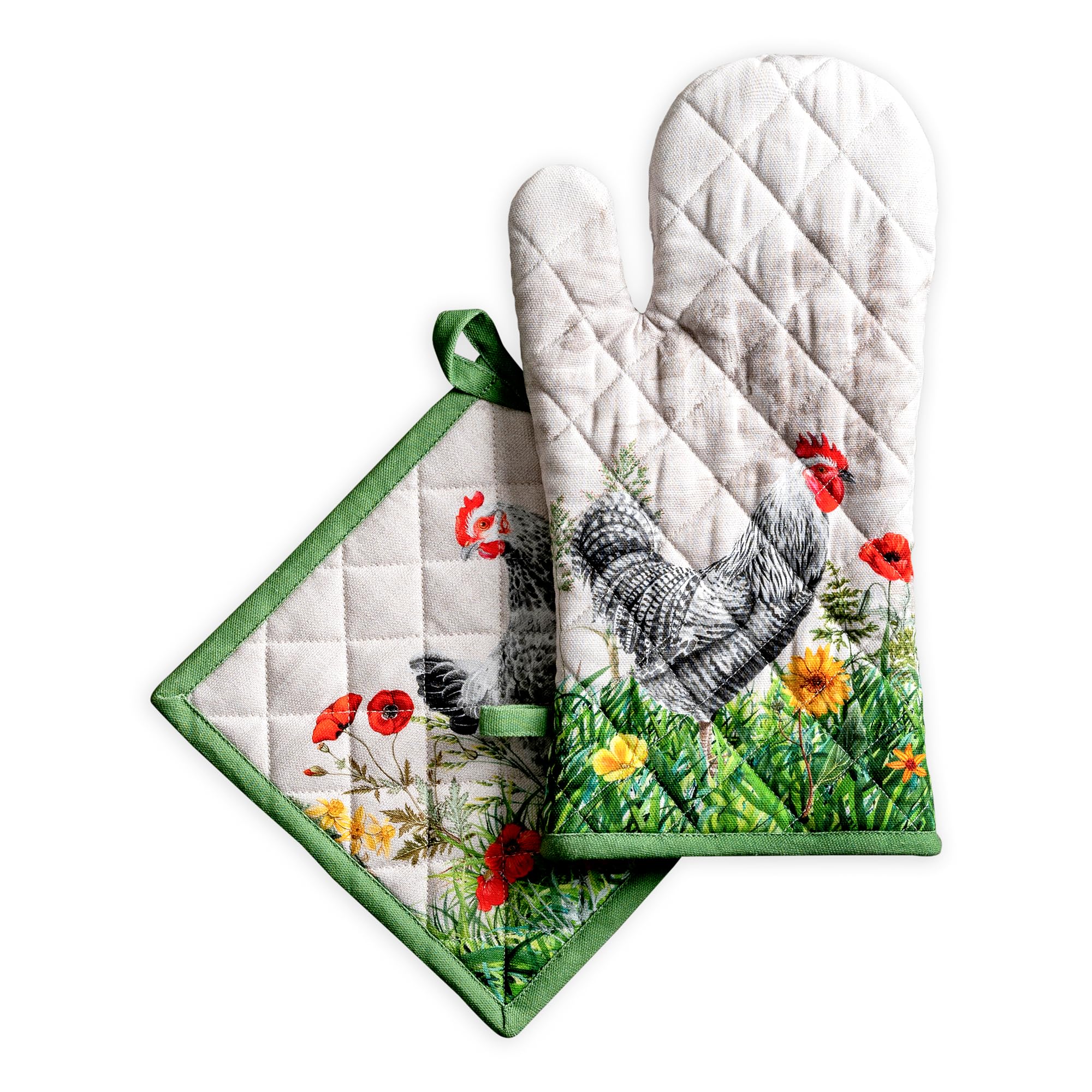 Maison d'Hermine Ofenhandschuh- und Topflappen-Set aus 100% Baumwolle (19 x 33 cm & 20 x 20 cm), hitzebeständige Handschuhe mit Schlaufe zum Anfassen heißer Pfannen, Muttertagsgeschenke