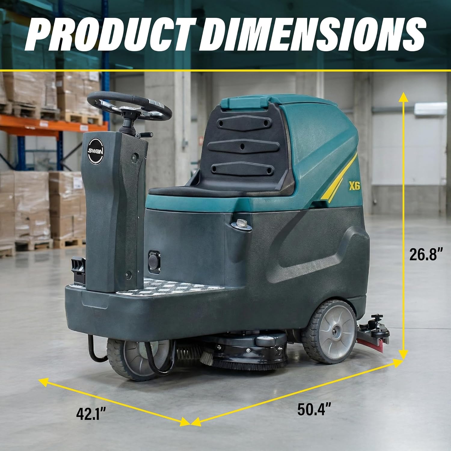 Commercial Ride-On Floor Scrubber Machine, 760mm Cleaning Width, 5000㎡/h Cleaning Efficiency, 100L Sewage Tank, 24V Battery Powered Floor Cleaning Scrubber for Warehouses, Malls, Factories & Parking