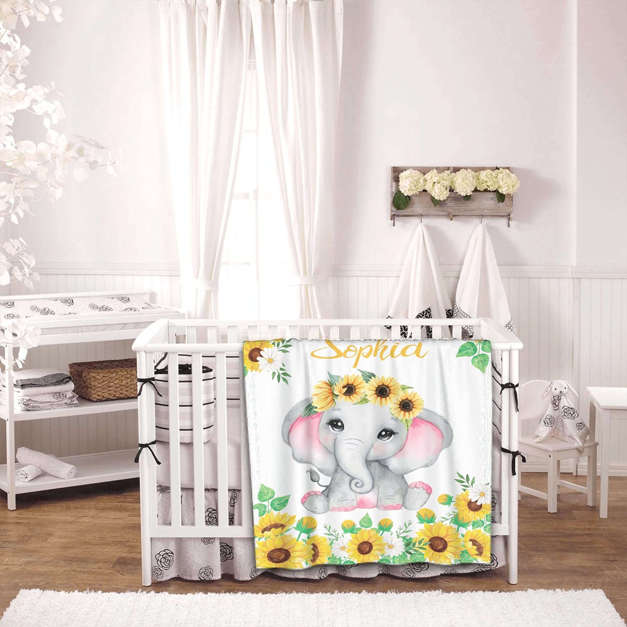 Personalized Baby Blanket With Name - Custom Sunflower Elephant Throw For Newborns & Toddlers - View #5