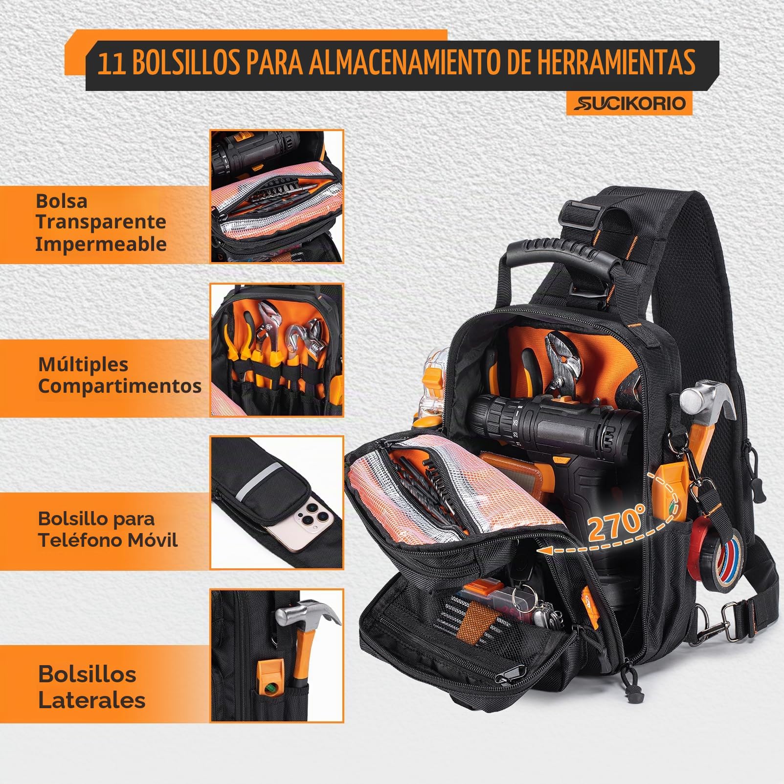 Bolsa Bandolera Herramientas de Trabajo Electricista Pequeña | Impermeable 1680D Oxford Bolso de Herramientas Vacio Táctica Estuche Herramientas Organizador HVAC Tool Bag