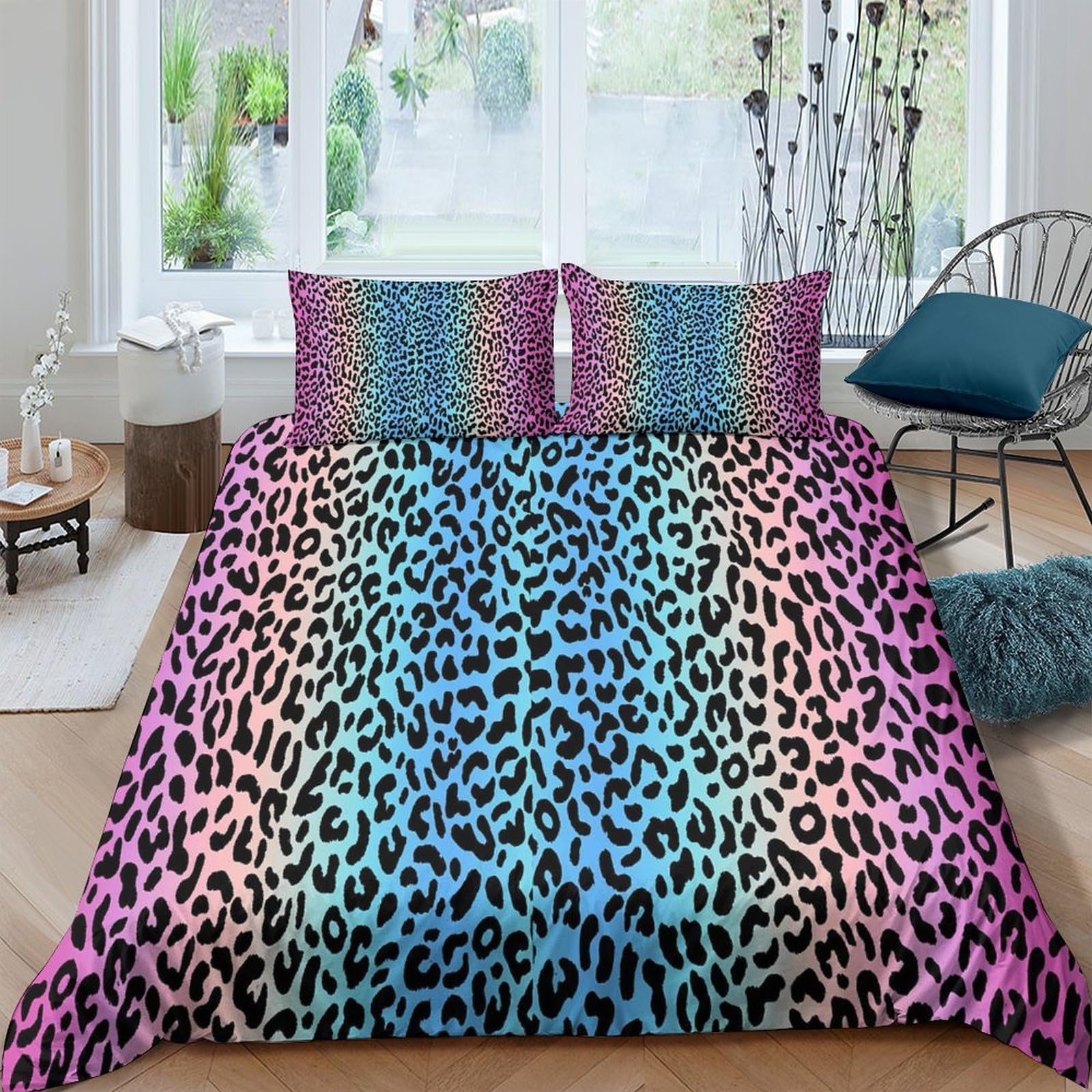 Ctjqhvkz Style-10 3D Printed Rainbow Leopard Fitted Sheet Microfiber Soft Bedroom Decor Gradient Animal Mattress Cover Single（135X200cm）