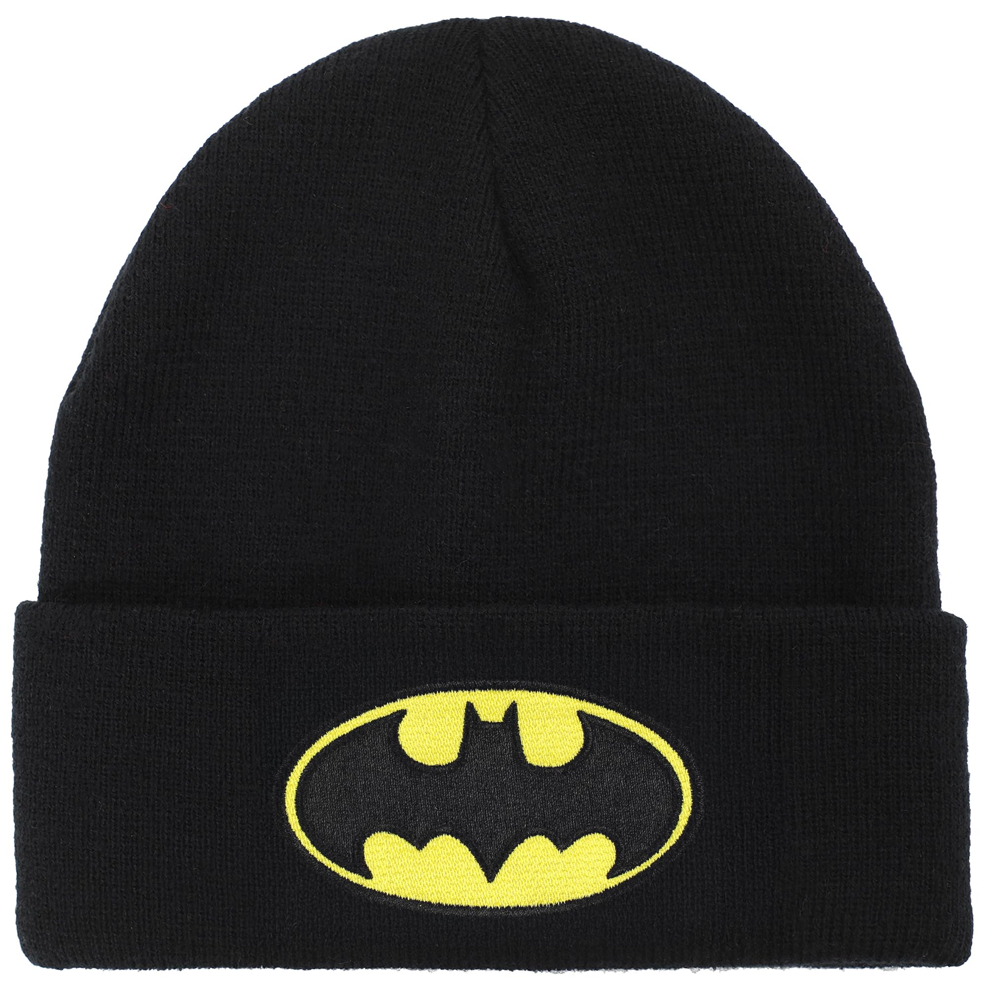 Bioworld Batman Logo Embroidered Cuff Beanie – Officially Licensed DC Comics Black Wooly Knited Hat