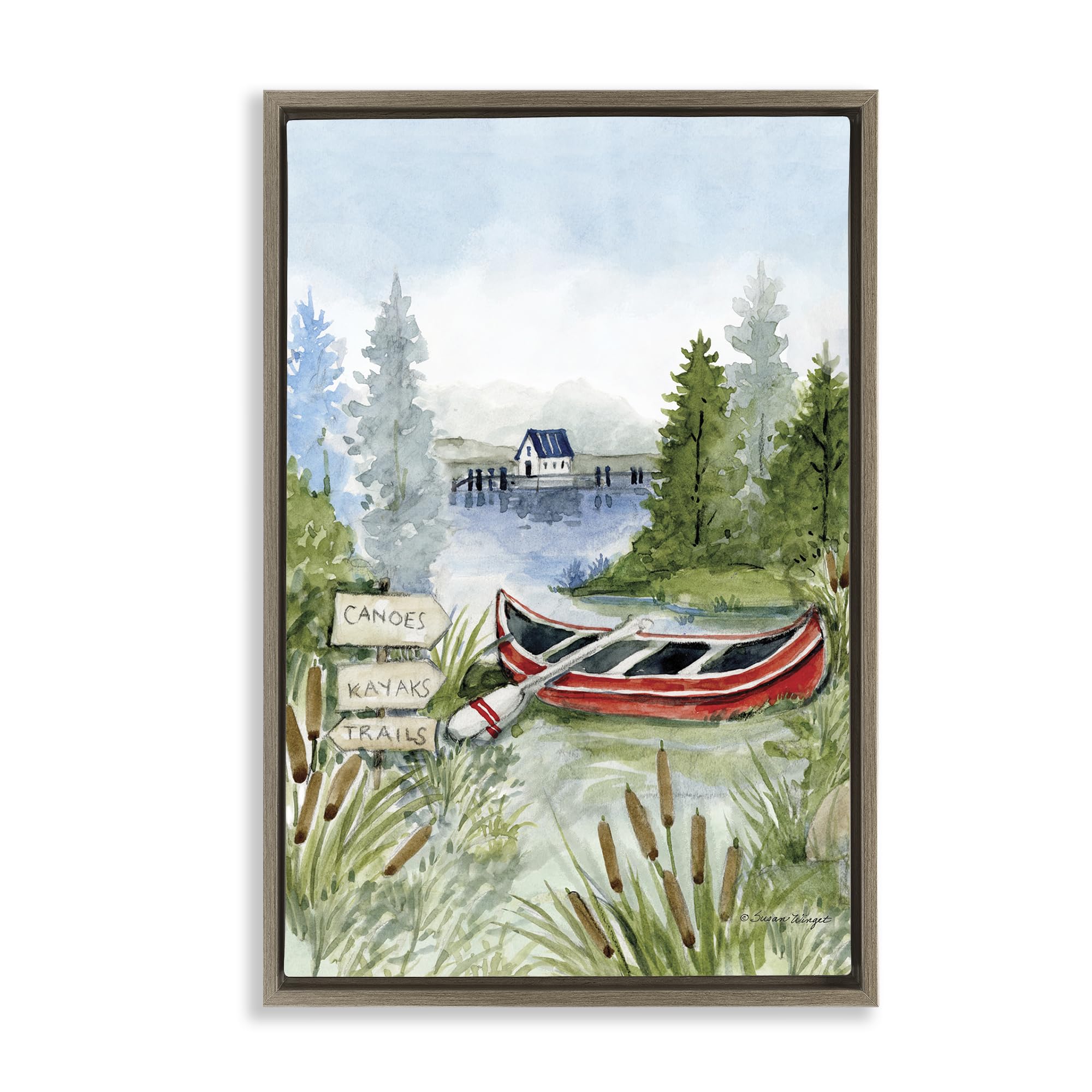 Stupell Industries Montalcino Elm (Textured) Canoe On Lake Scenic Adventure, 16 X 24 Inch Canvas In Floater Frame