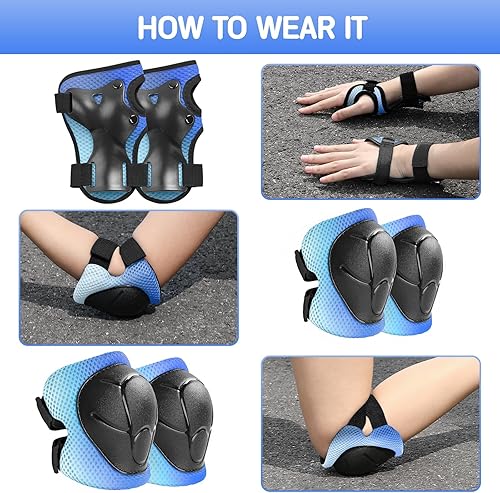 Miniatura 16 de Juego de rodilleras de protección para niños de 3 a 14 años, rodilleras y coderas con muñequeras 3 en 1 para patinaje, ciclismo, bicicleta, patinaje