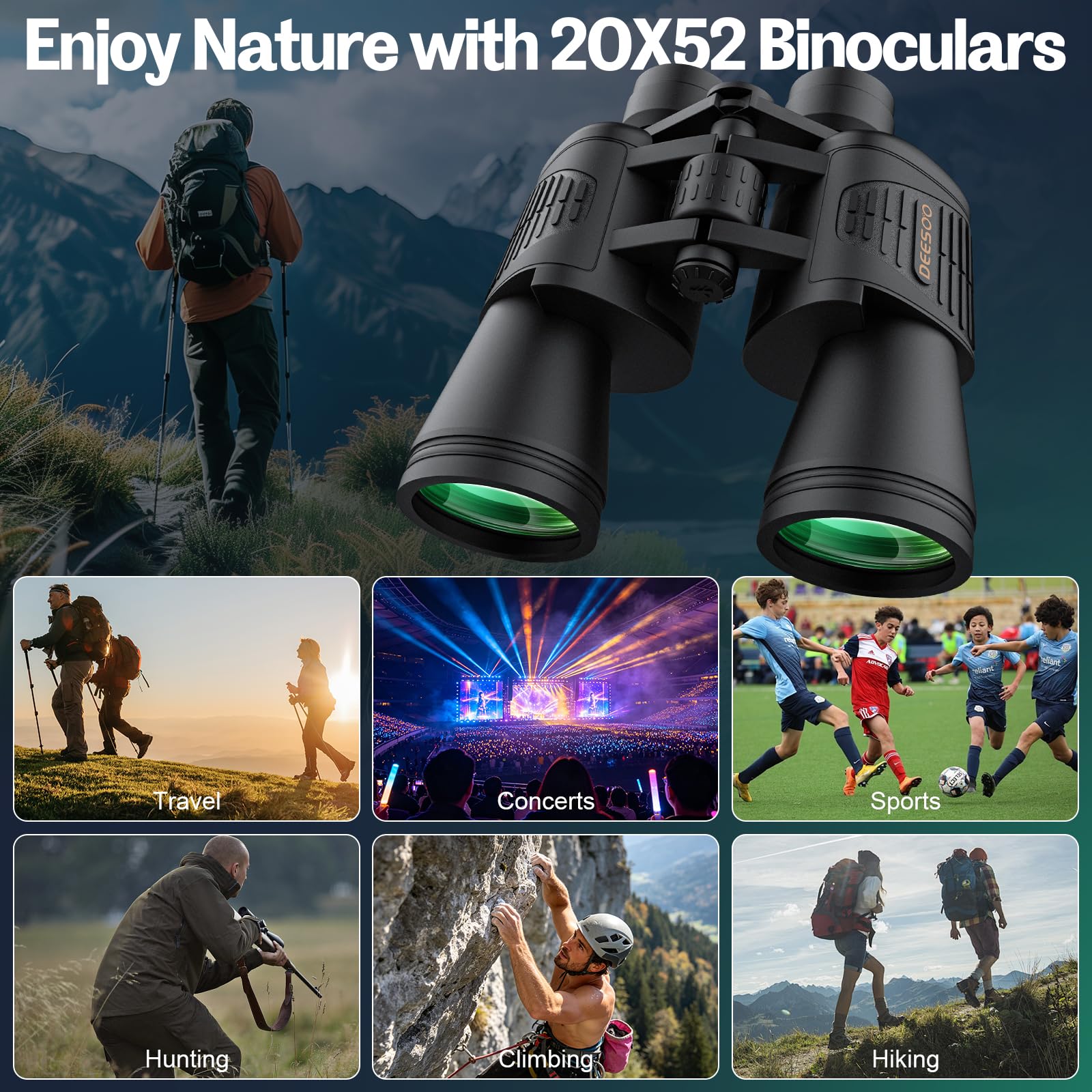 Prismáticos de 20 x 52 Pulgadas para Adultos de Alta Potencia – Binoculares HD de visión Grande con Poca luz – Prismáticos Profesionales para observación de Aves, Caza, Viajes, cruceros | Visión HD, gran visión, profesional para observación de aves, caza,
