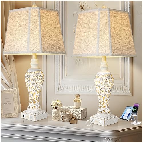 Vintage Table Lamps Set of 2, 28.5'' High Bedside Lamps