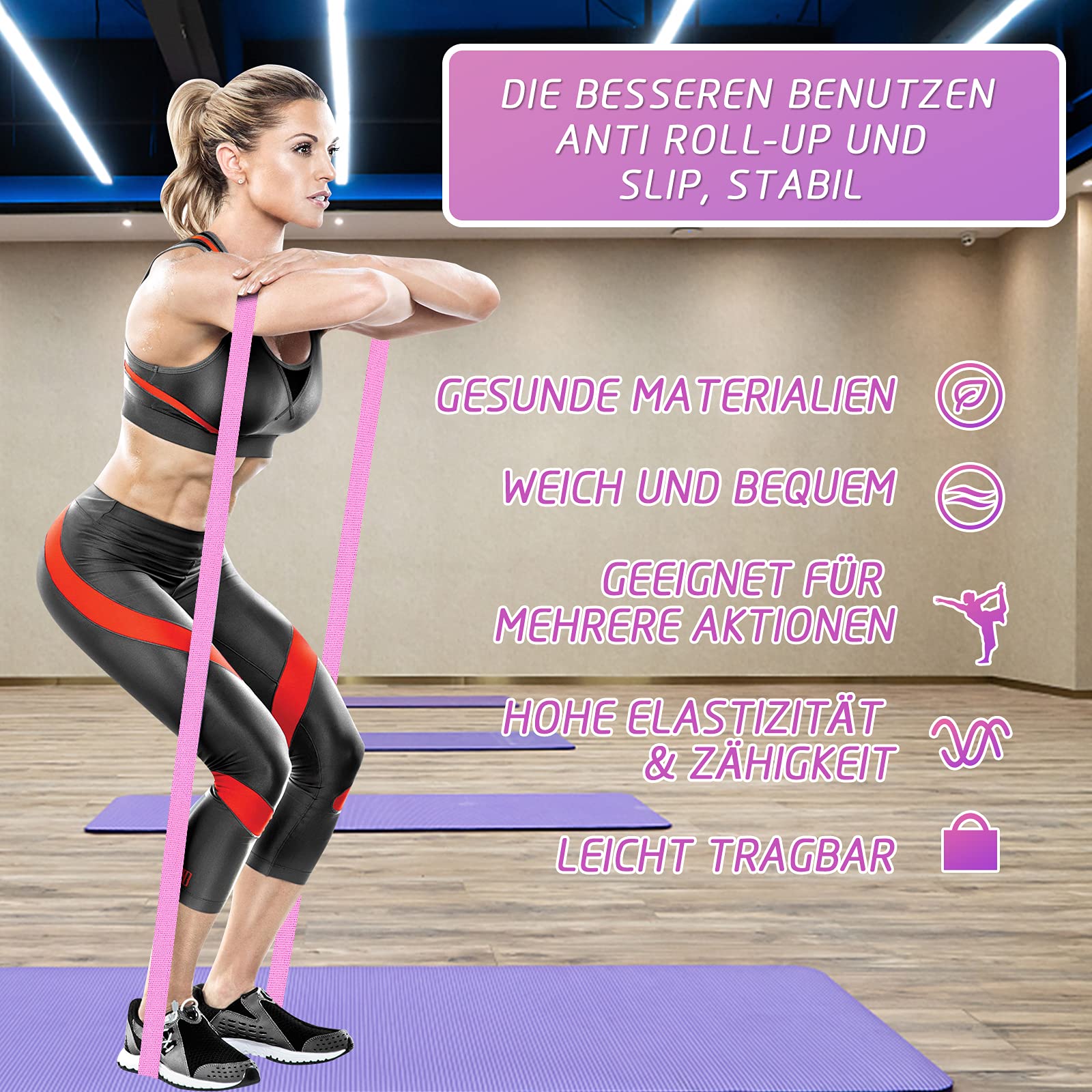iMoebel Set di 3 fasce di resistenza in tessuto – 3 livelli di resistenza, lunghe fasce di resistenza, antiscivolo, teraband per allenamento di forza, crossfit, yoga, home workout