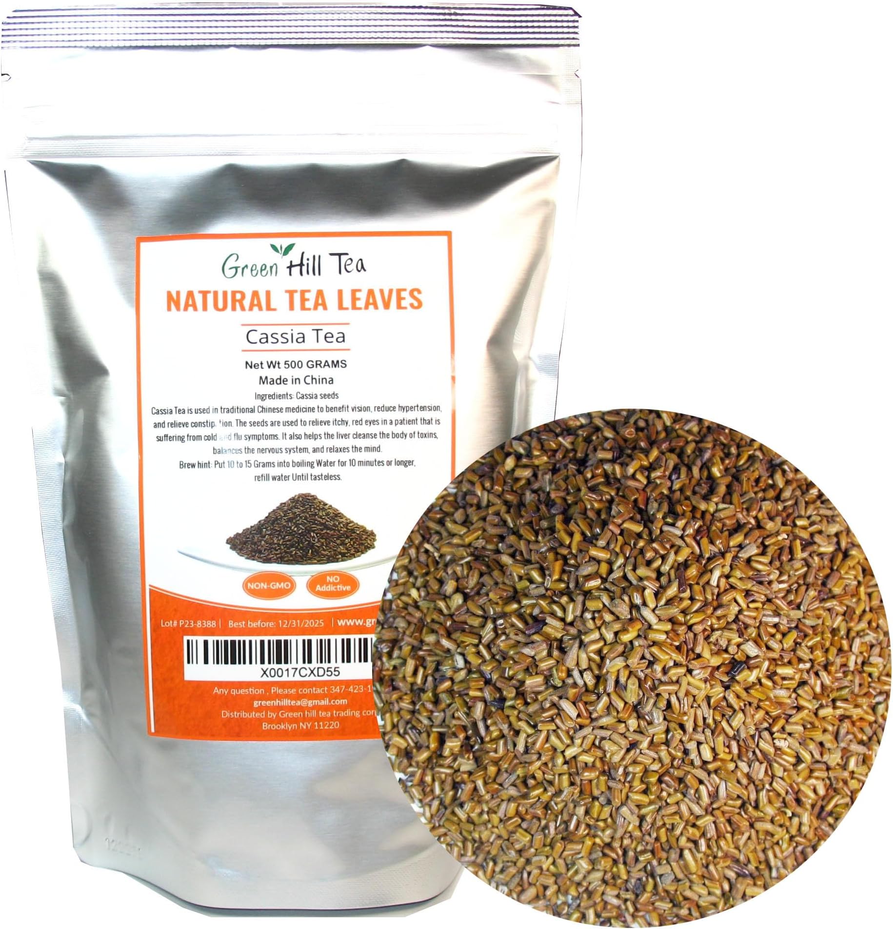 Green Hill Cassia Tea – Loose Leaf Chinese Herbal Tea – beneficial for "detox" – 100% Natural,NO GMO,Caffeine free packed in ziplock foil bag 500 grams