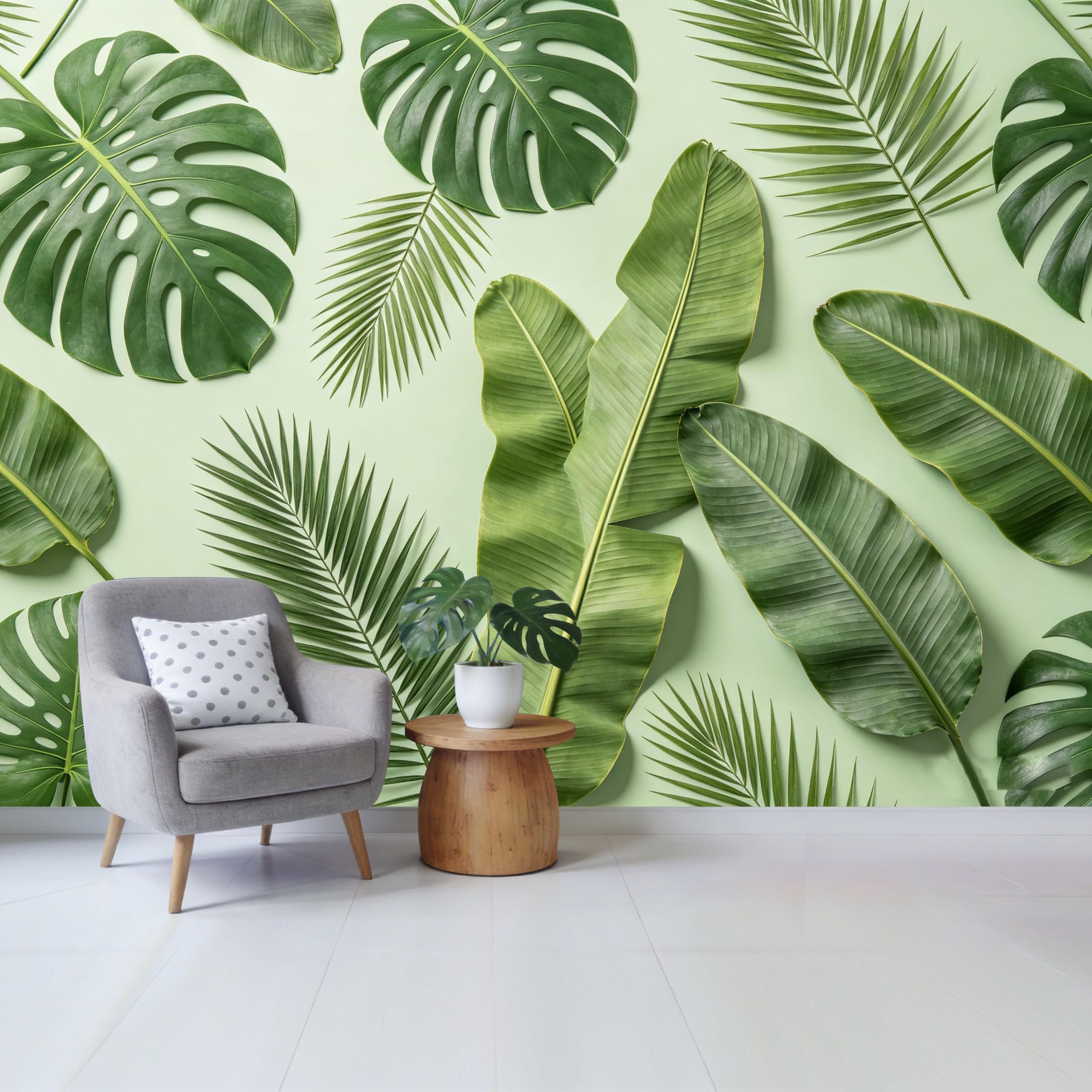 Qzlithotic Yq2605250997 Custom Size Wall Mural Tropical Monstera Palm Leaves Botanical Pattern Minimalist Style Selfadhesive Wall Fabric Removable Wallpaper For Home Office Decor