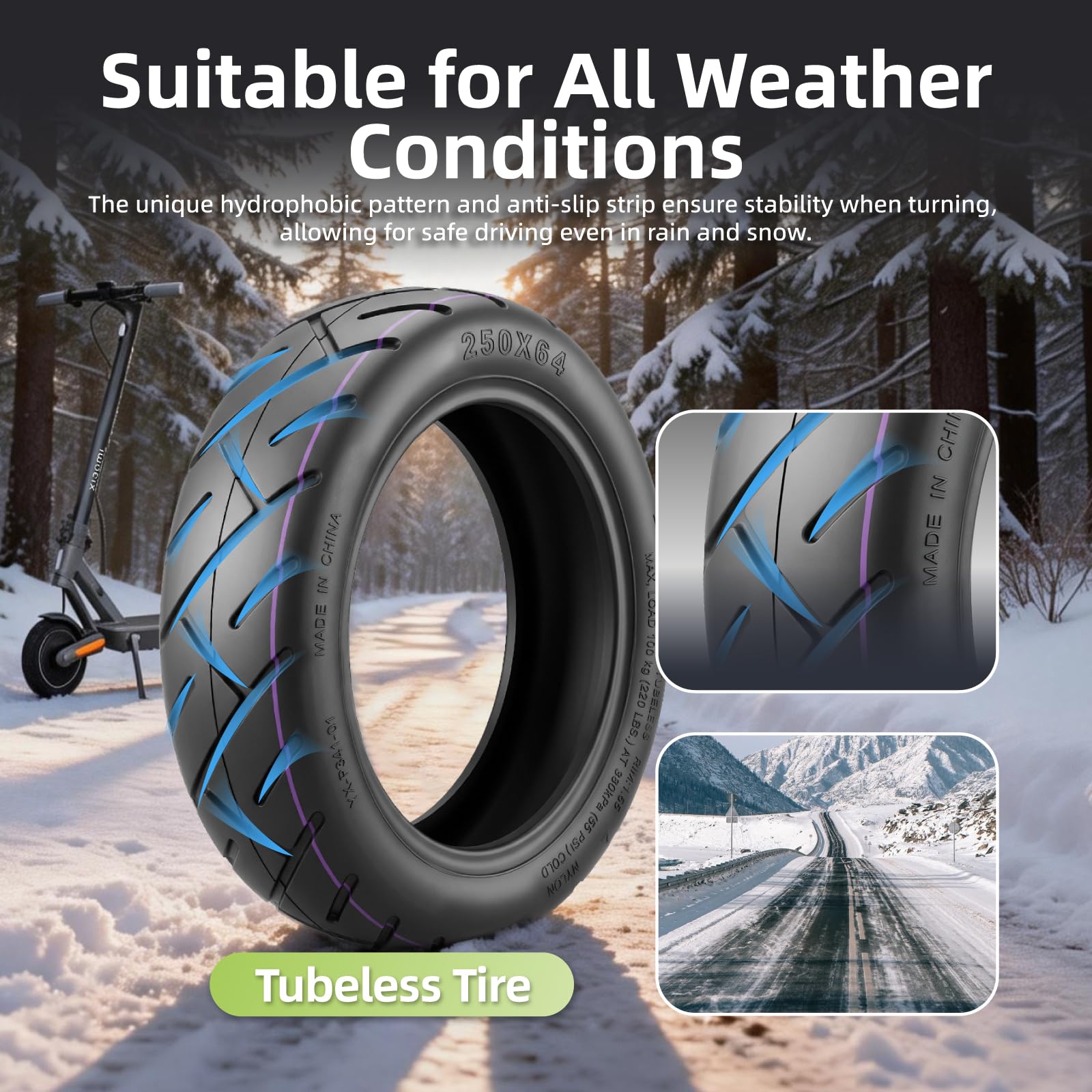 250 x 64 Pneumatici Tubeless per Xiaomi 4 Ultra monopattino elettrico pneumatici di ricambio da 10 pollici (Tubeless*2)