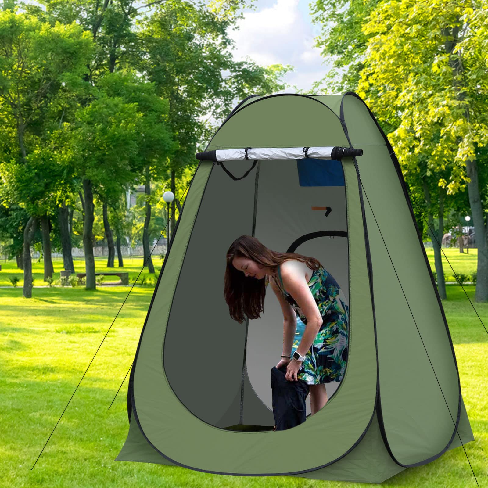 LEMROE Tente de douche ou à langer pop-up avec bonne ventilation et espace - Pour l’extérieur, camping, pique-nique, pêche, plage, toilettes, pour se changer, se protéger du soleil - Vert, 120 cm