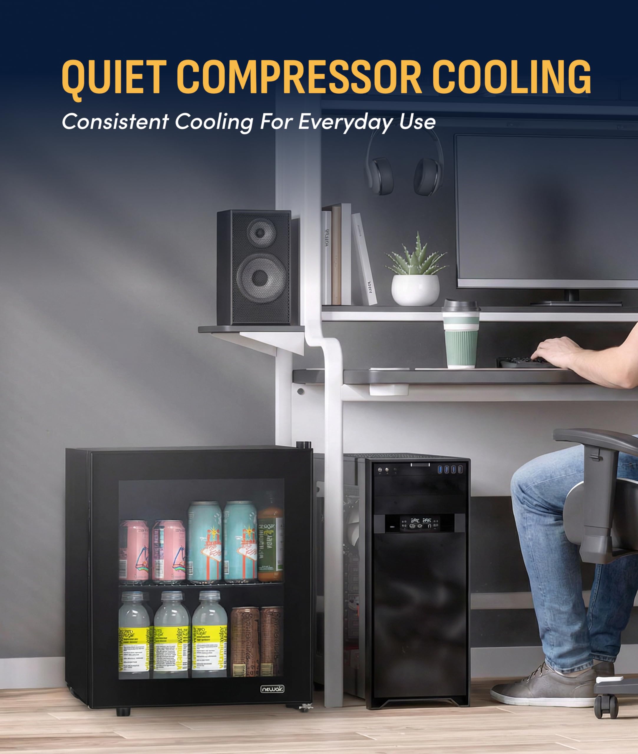 NewAir 60 Can Beverage Refrigerator | Compact Freestanding Mini Fridge For Bedroom, Dorm, Office Or Gaming Room | Glass Door, Adjustable Shelf & Quiet Cooling | Black on Fridge.com - View 6