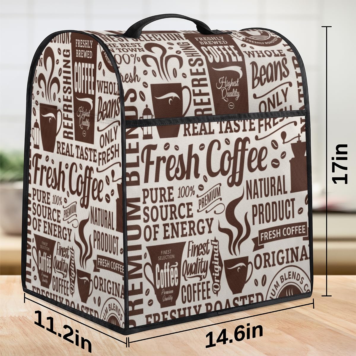 Coffee Shop Theme Stand Mixer Cover Kitchen Appliance Protection Cover Waterproof Dust-proof Cover Organizer Bags with Pockets and Top Handle
