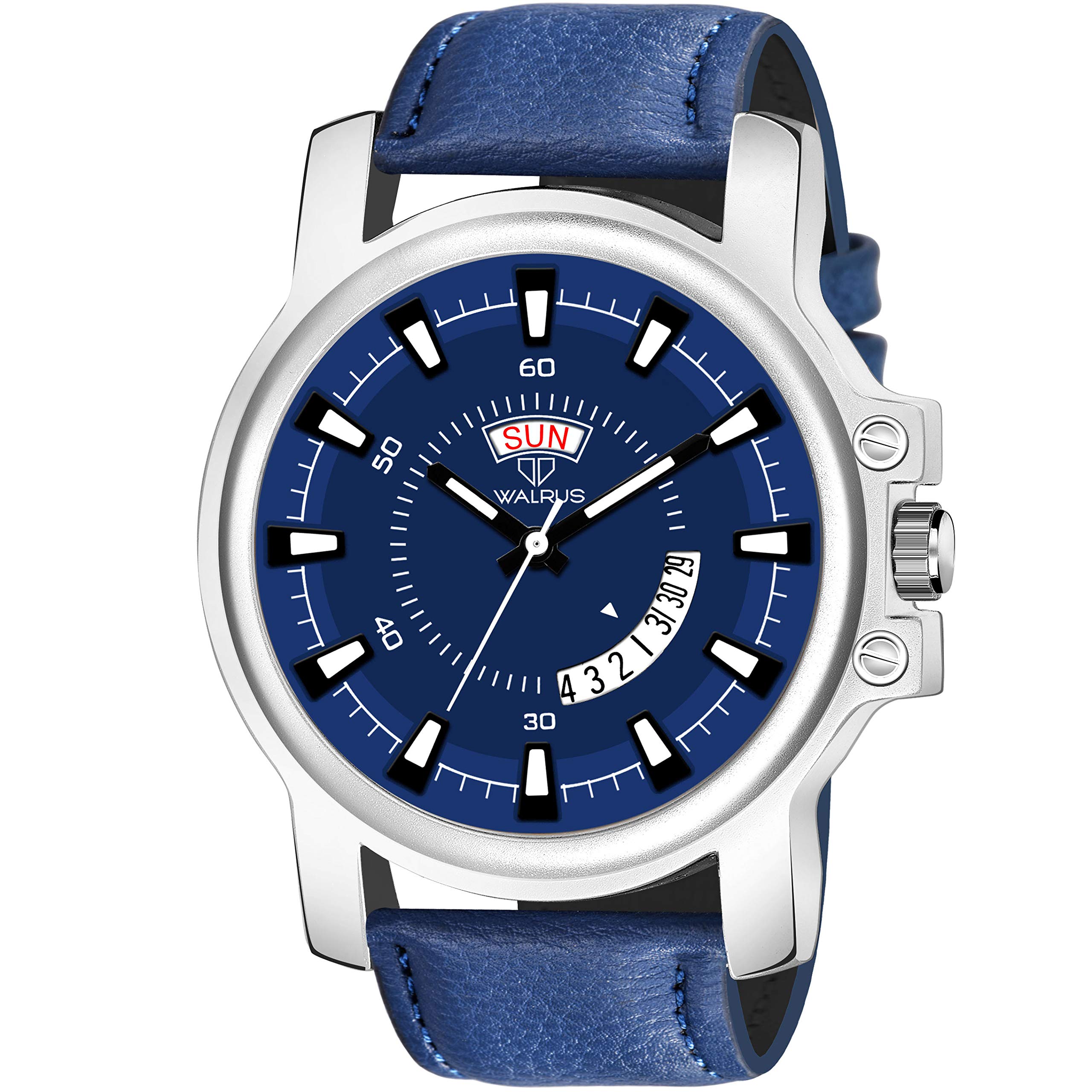 Walrus Blue Dial Analog Day Date Function Leather Strap Wrist Watch for Men- Professional & Casual Use- Old Money Style Mens Wrist Watch for Gift (B08X3HST1V) Amazon Price History, Amazon Price Tracker