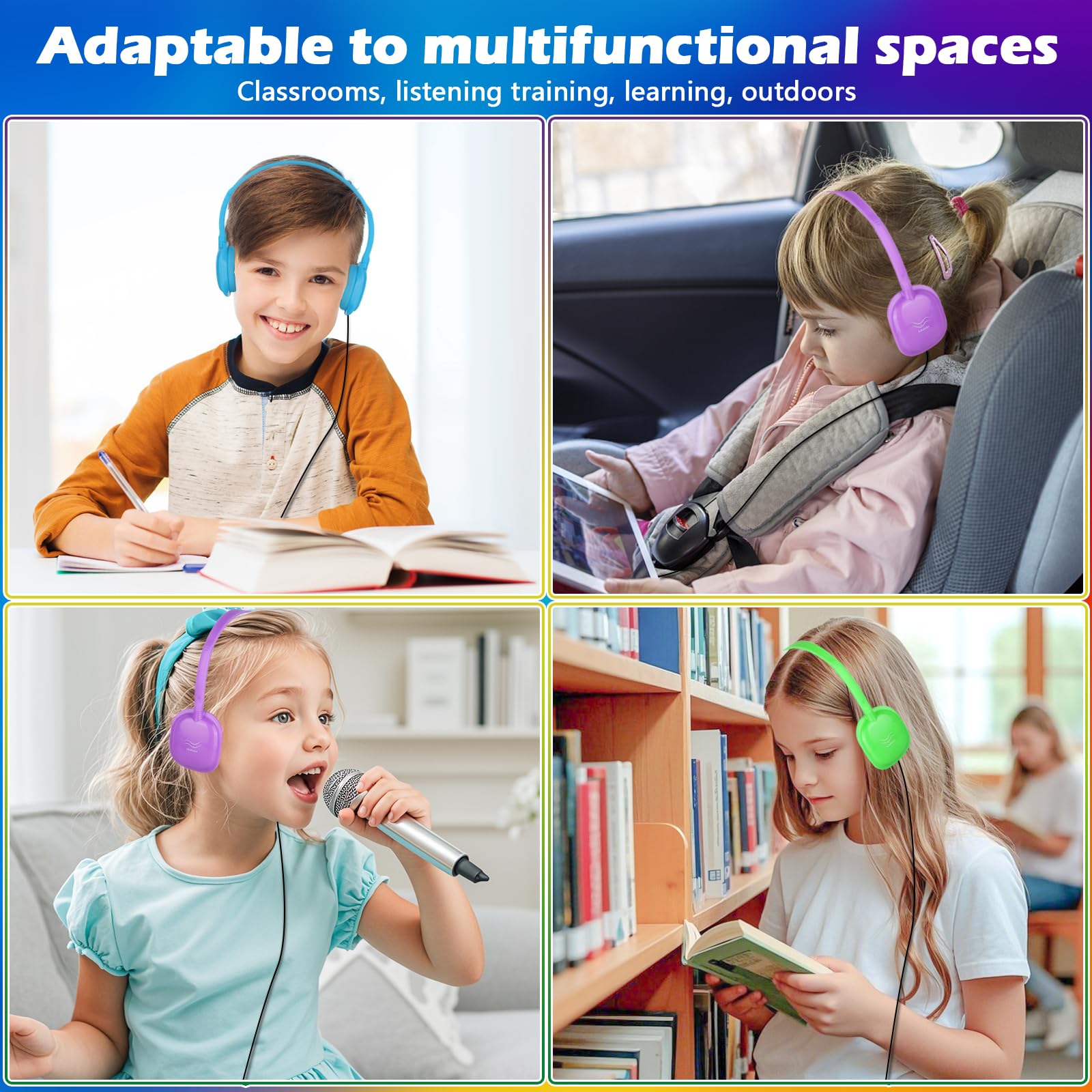 Juego de 20 auriculares para el aula para niños, niñas, adolescentes y adultos (10 colores)