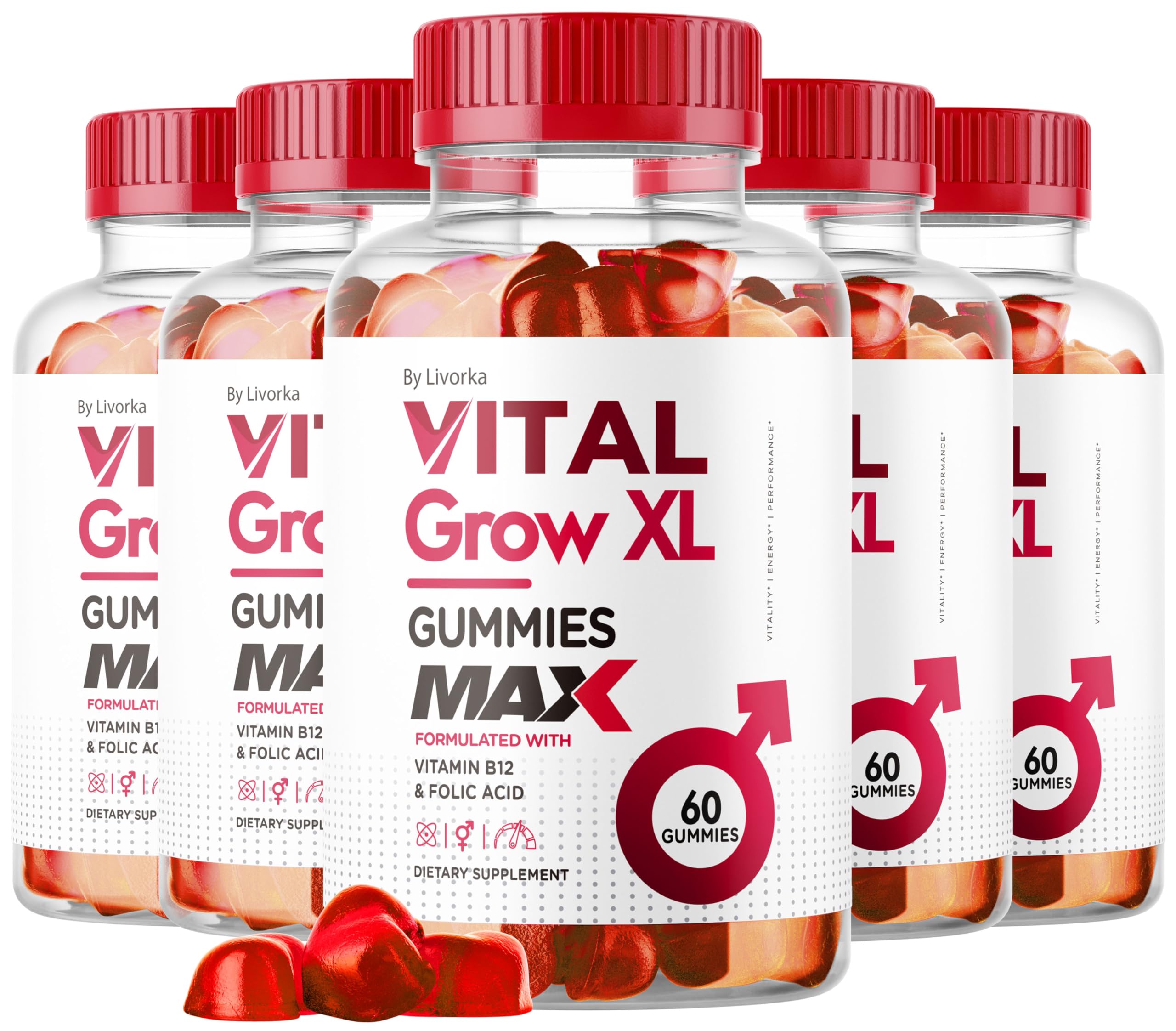 (5 Pack) Vital Grow XL Male Gummies - Men's Performance Gummies 1050MG Vital GrowXL Blend, Vital Growth Gummy Advanced Formula, 300 Gummies for 5 Months