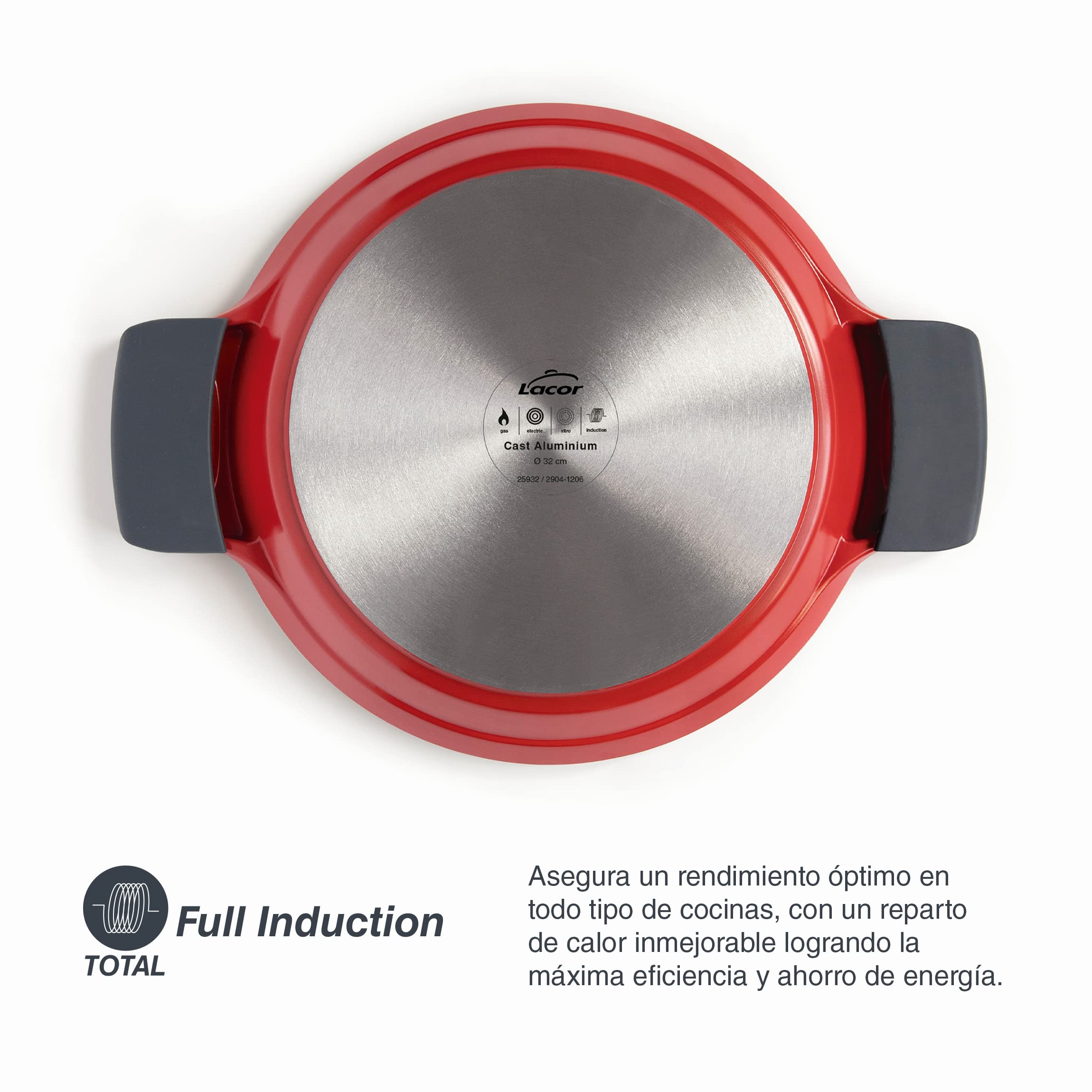 LACOR 25936 - Paellera Inducción Cocotte, Paellera Antiadherente Compatible | En aluminio ligero, para arroces y paellas de gran formato; antiadherente fácil de limpiar, apto para inducción