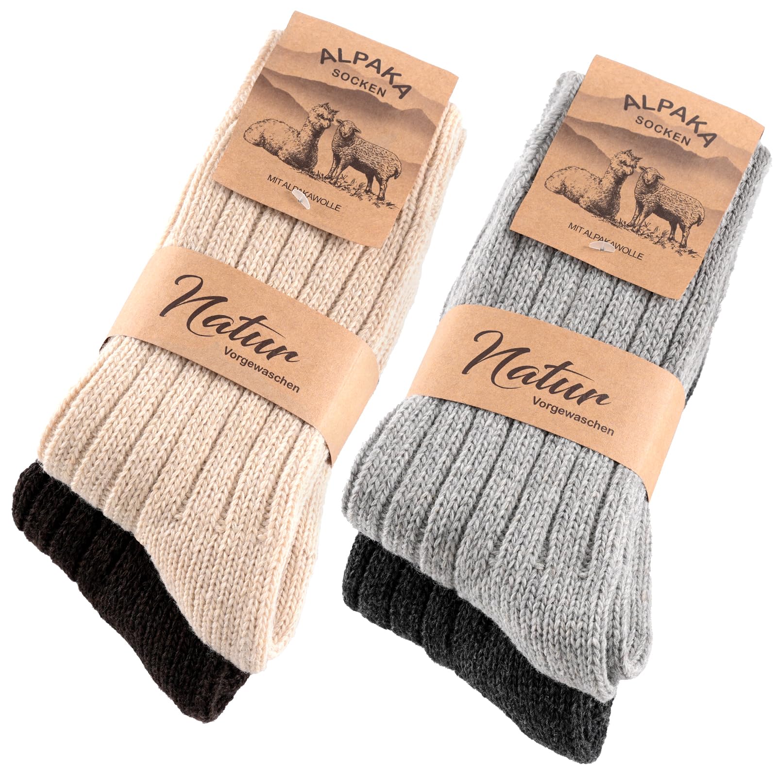 SockWaddles 4 Paia di Calzini di Alpaca Per Uomo e Donna, Calze Termici Traspiranti, Extra Caldi, Calzini Invernali Spessi con Lana D'Alpaca, Taglie 39-42 43-46