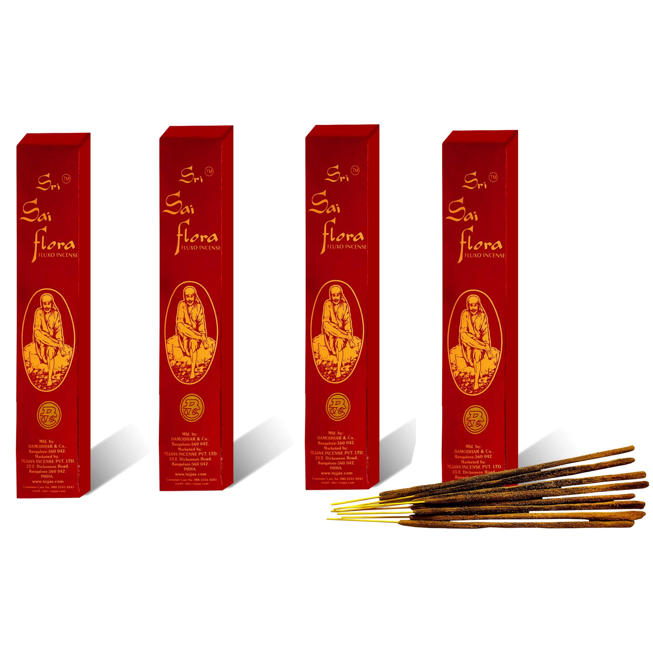 Airtick Box Pack of 4 (7 Sticks Per Box) Sri Sai Flora Fluxo Incense Agarbathi Sticks for Aroma & Smoke, Extra Freshness, Home Temple Worship, Peace, Purification, Atmosphere Positive Energy