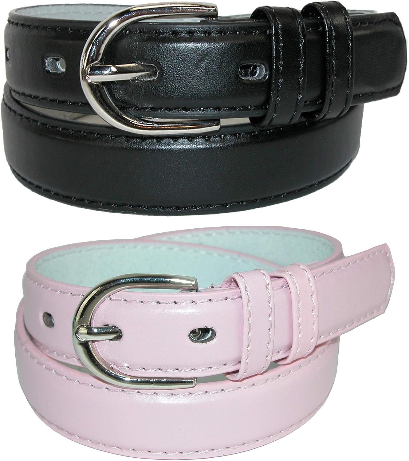 CTM Kid's Basic Leather Dress Belt (Pack of 2 Colors)