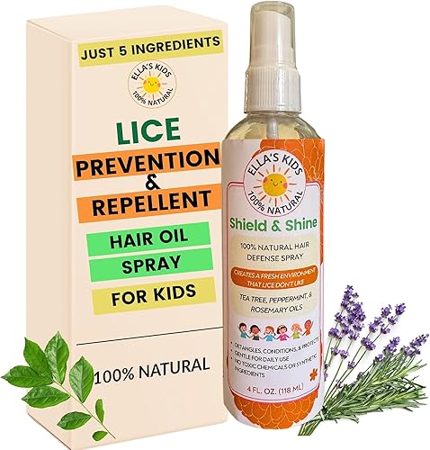 Spray de Aceite Capilar Natural para Prevención y Repelente de Piojos para el Cabello de Niños Hecho con Aceites Esenciales, Desenreda y