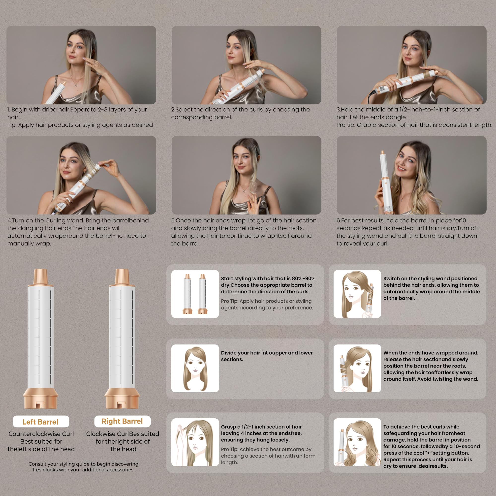 Air styler pro Secador 5 en 1 Secador Moldeador de Pelo 5 Cabezales Intercambiables 3 Temperaturas moldeador pelo Cepillo Secador Pelo uego de Brochas para Secar el cCabello