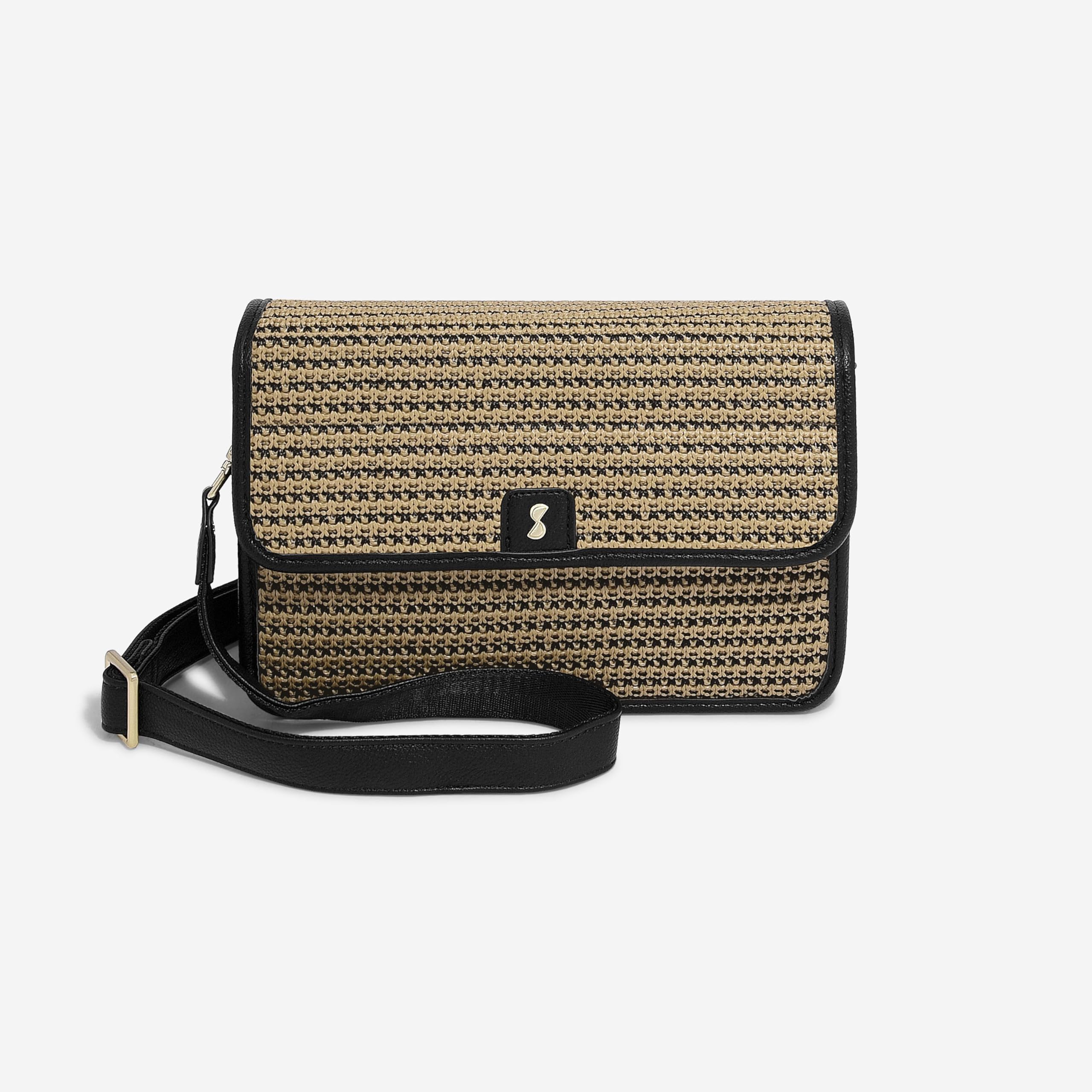 Stackers Black Raffia Crossbody Bag