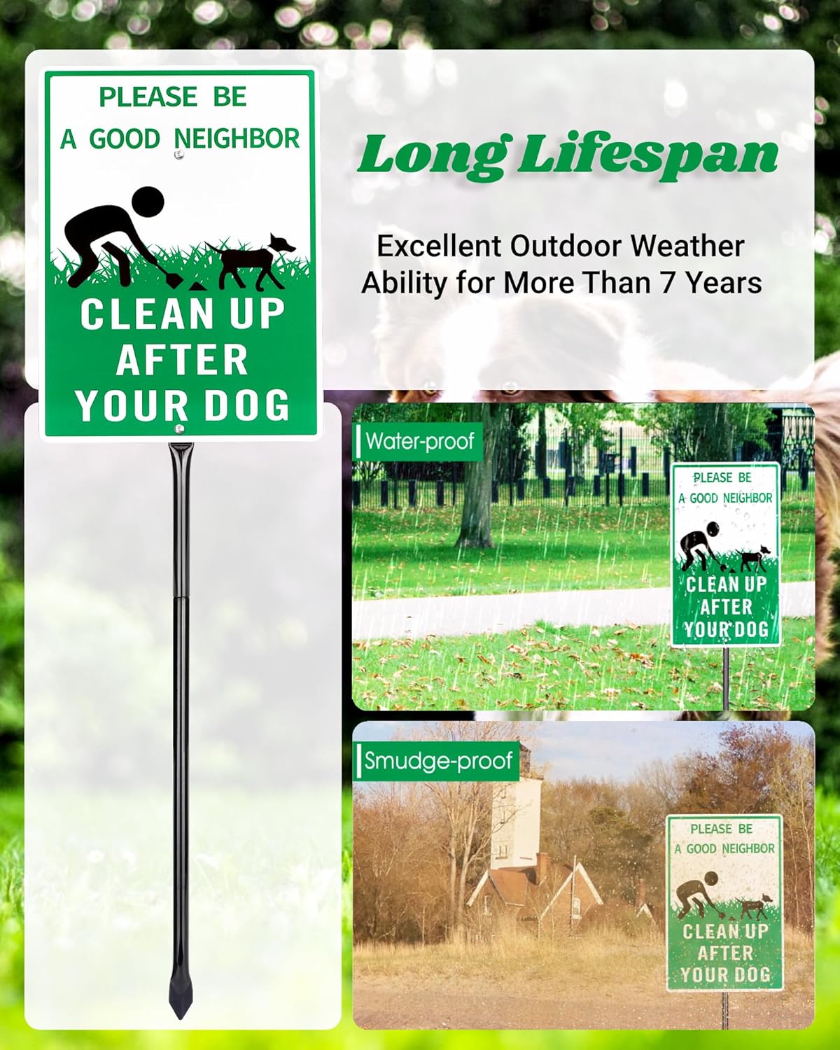 Clean Up After Your Dog Signs,12" x 8" with Metal Stake,No Dog Poop Lawn Signs with UV Protected & Waterproof,Pick Up After Your Dog Sign for Yard,Easy to Mount