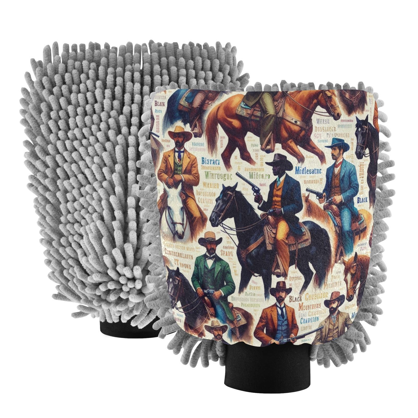 Flradish 2 Pack Cowboys Car Wash Mitt Chenille Microfiber Lint-Free Scratch Free Ultra-Soft Absorbent Car Wash Mitt 10.2x7.09 Inch