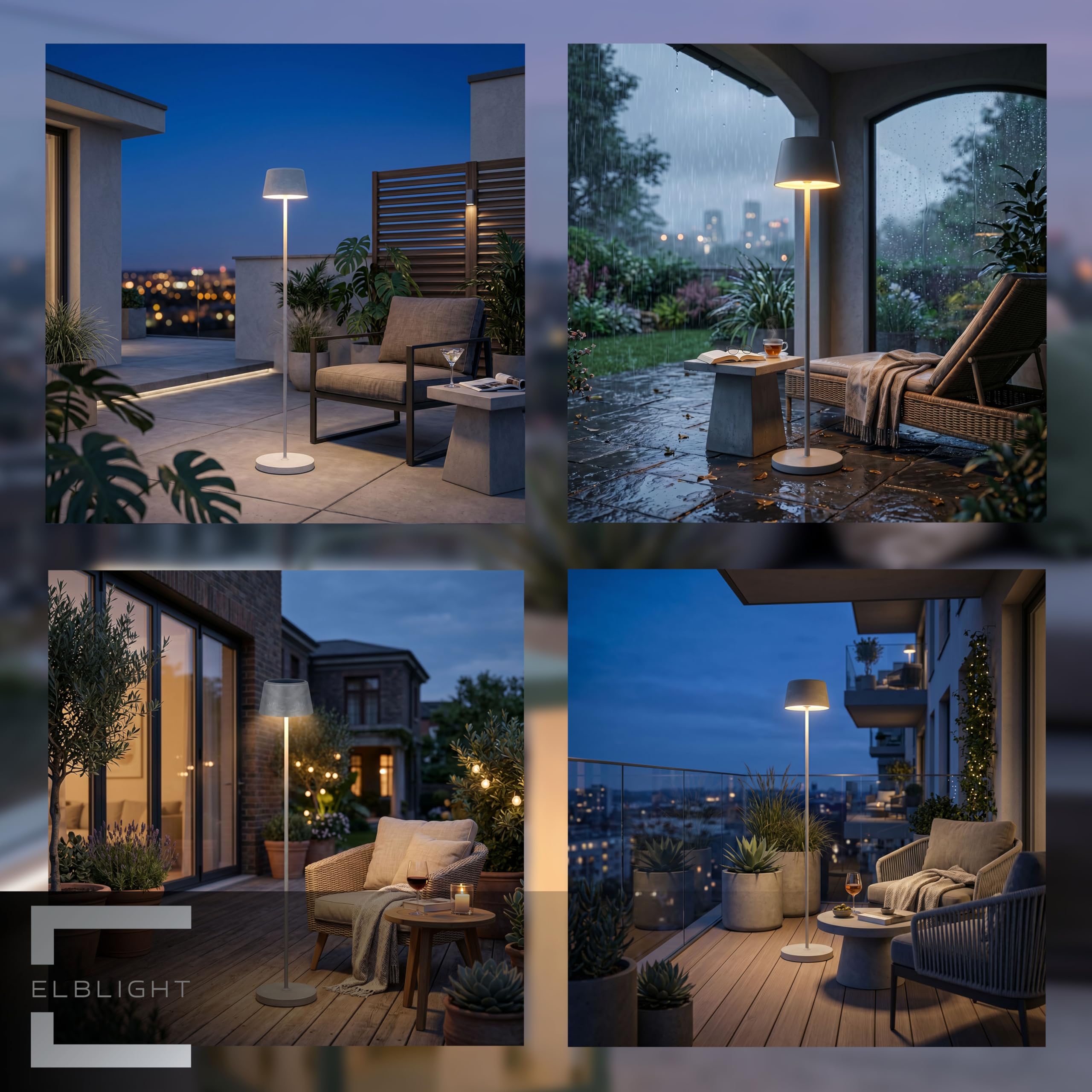 Northpoint ELBLIGHT.de LED Solar Stehleuchte Outdoor dimmbar mit Dämmerungssensor USB-C Gartenleuchte warmweiß 3000K IP44 wetterfest Außenleuchte Terrasse Balkon Steinoptik 122 cm